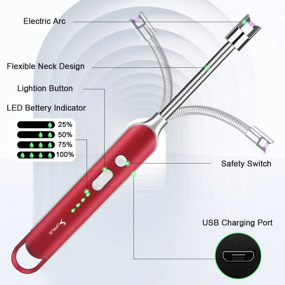SUPRUS Łuk świetlny, odporna na wiatr, bez płomienia, elektryczna zapalniczka USB, do wielokrotnego ładowania, z zamkiem bezpieczeństwa