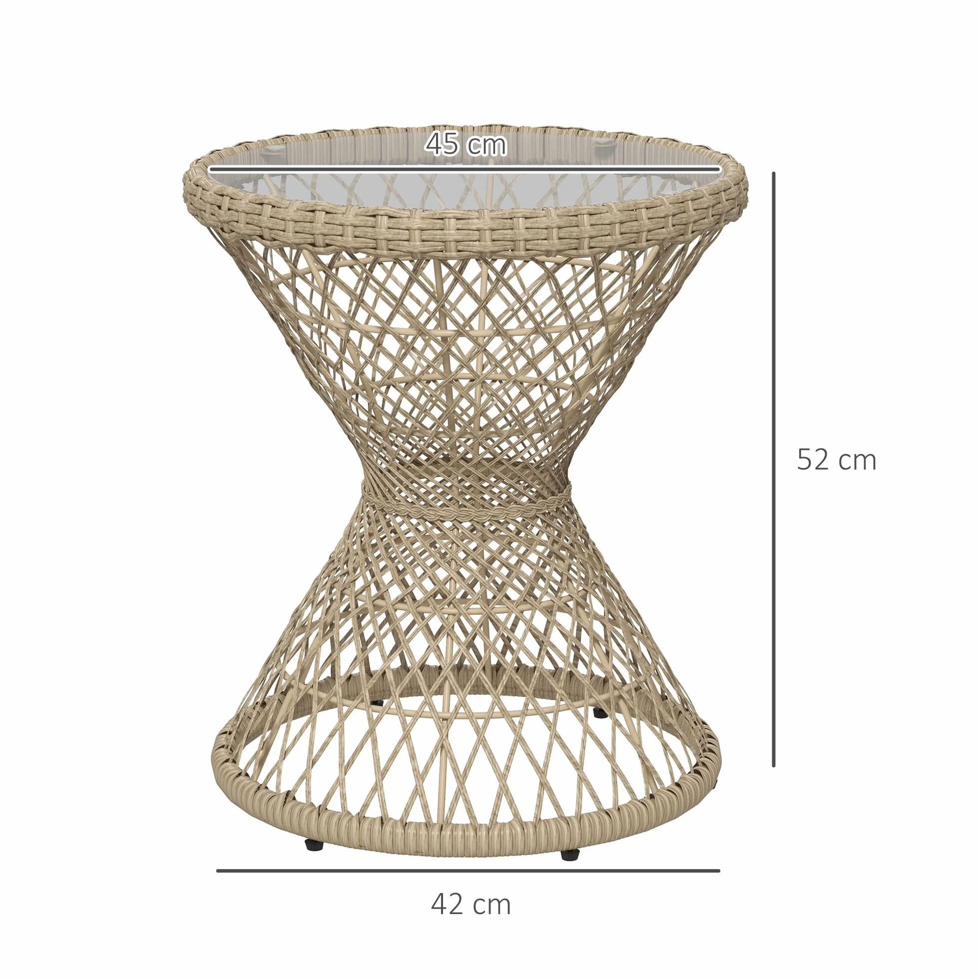 Outsunny Stolik pomocniczy rattanowy, stół ogrodowy, 45 x 45 cm, stolik kawowy z ochroną UV, stół balkonowy z blatem z bezpiecznego szkła, stolik kawowy w stylu boho, brązowy
