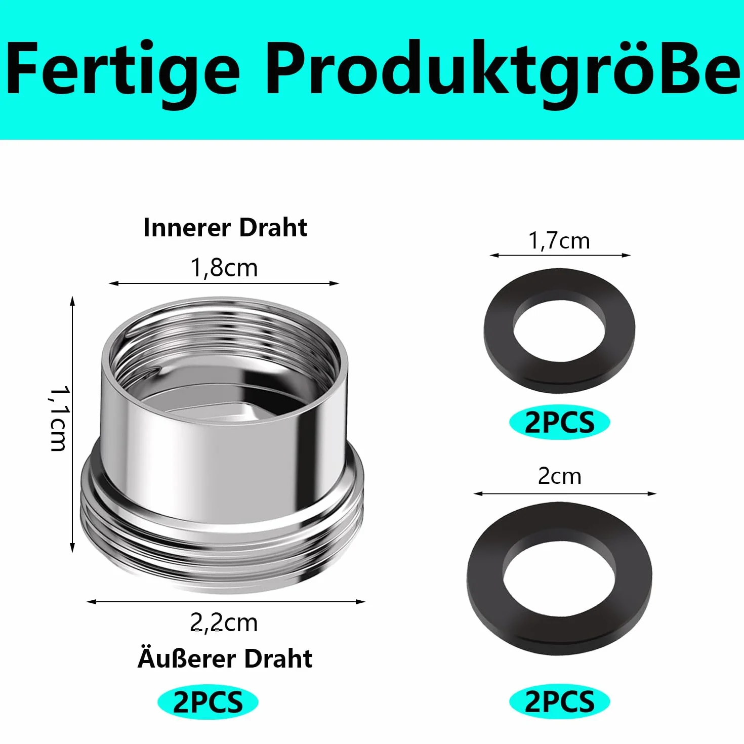 Adapter do kranu M18 na M22, adapter do kranu, adapter do kranu, adapter gwintowany do kranu, adapter do armatury zlewozmywakowej do podłączenia węża ogrodowego, z gumową uszczelką