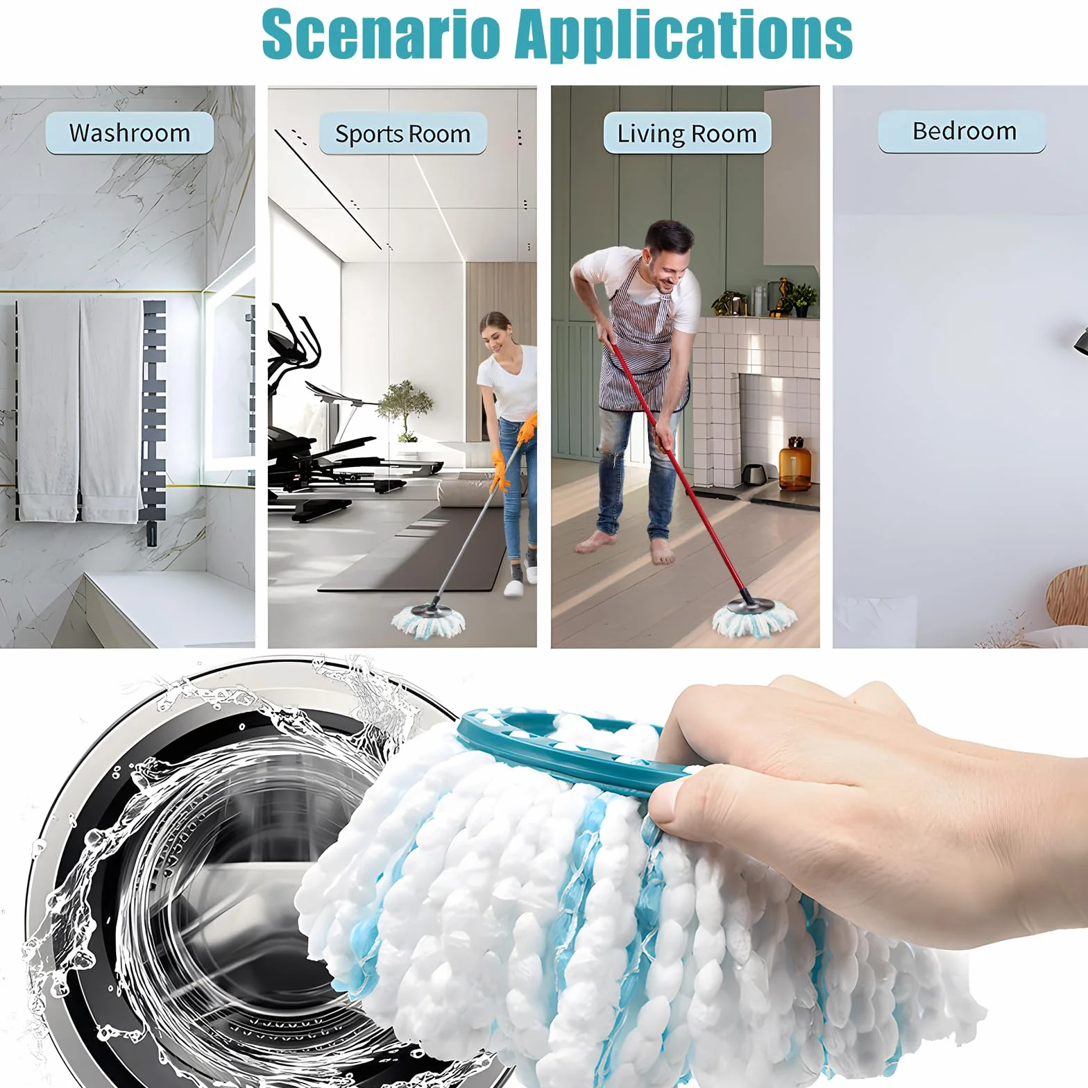 4 części do wymiennych głowic Leifheit Clean Twist Disc Mop z mikrofibry do skutecznego czyszczenia cząstek brudu, mycia podłóg.