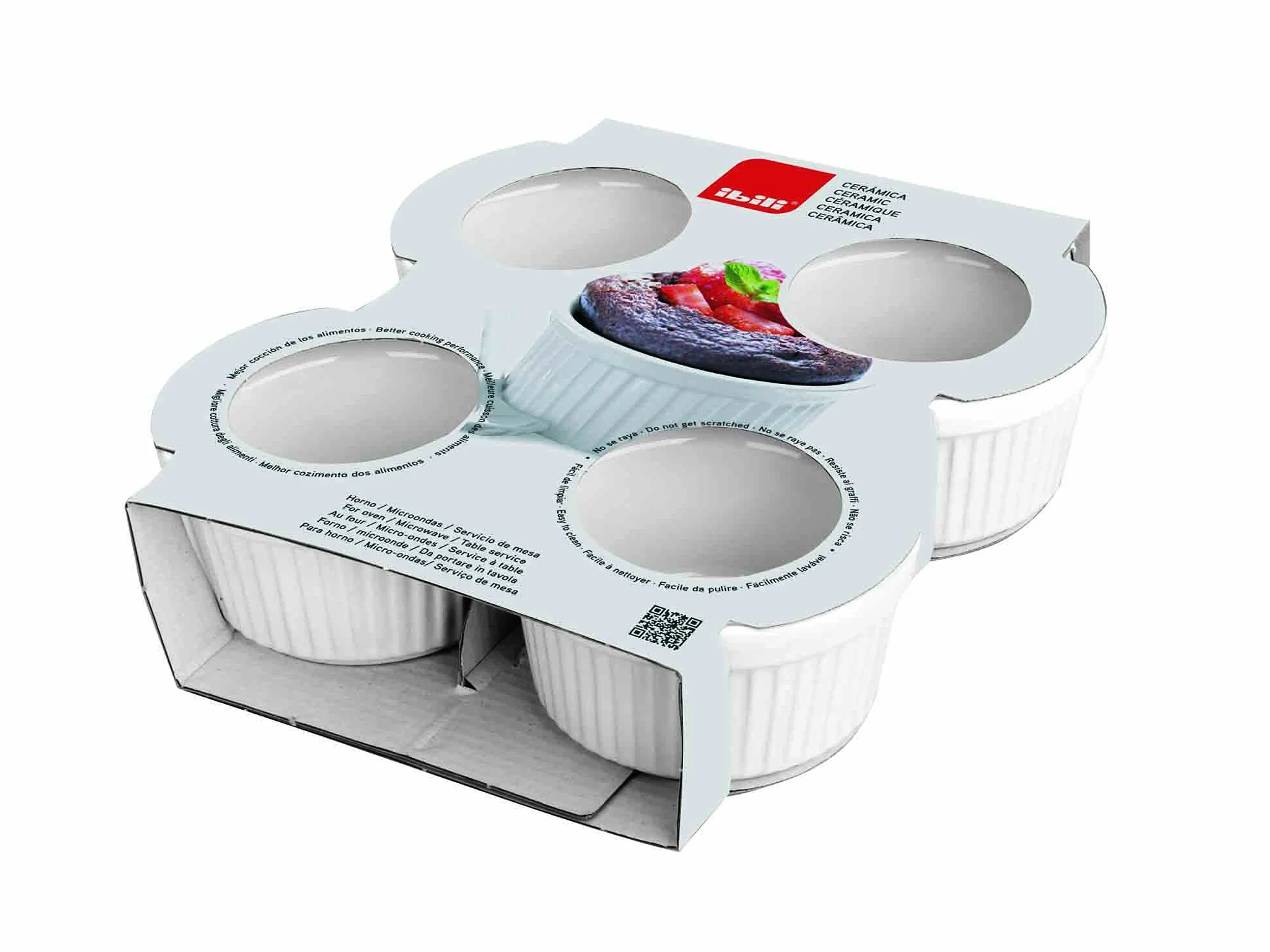 ibili zestaw 4 ramekin 9 cm, porcelana, biała, jeden rozmiar
