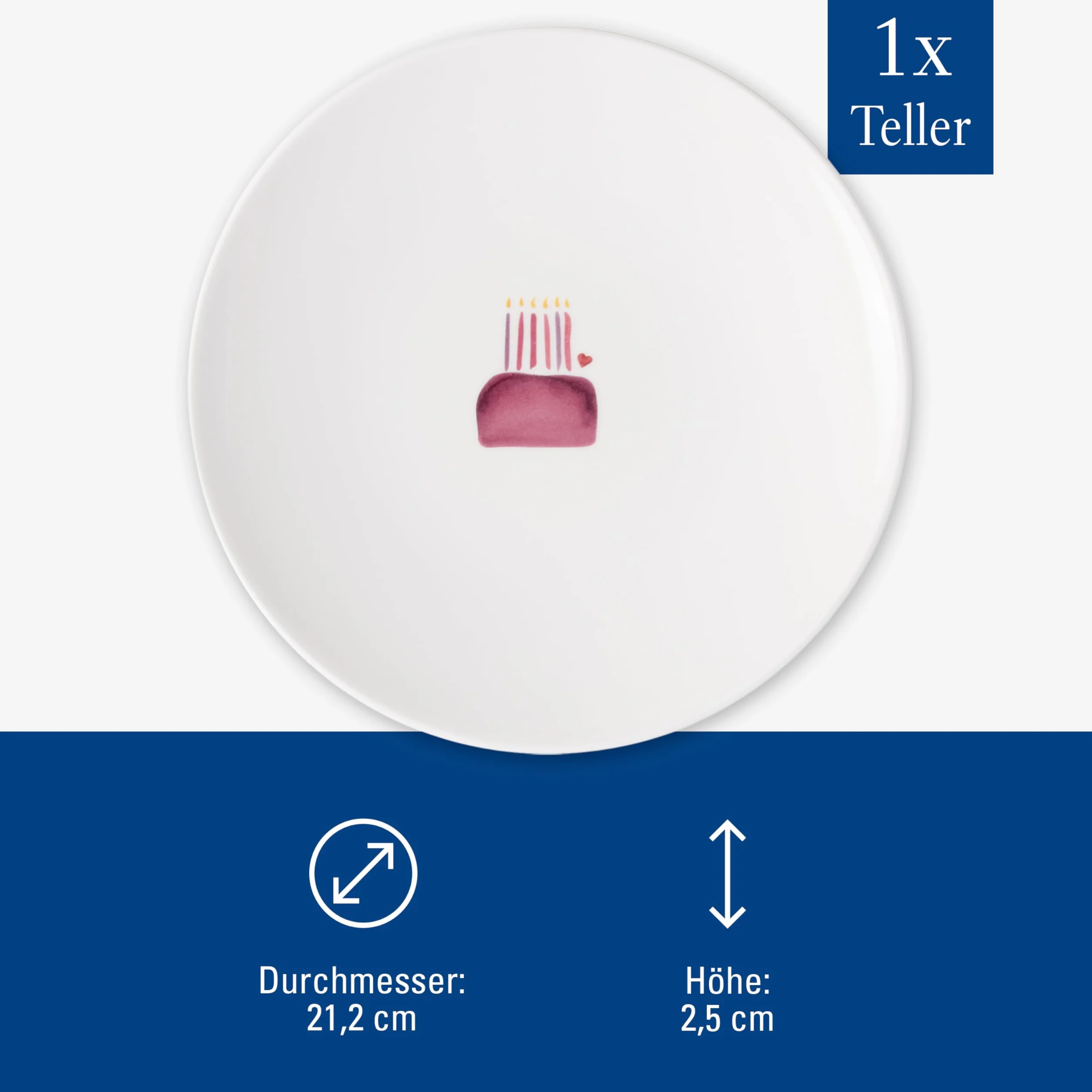 Villeroy & Boch With Love talerz śniadaniowy Happy Birthday 21x21x2,5 cm porcelana Premium talerz na ciasto sałatki deserowy zmywarka mikrofala