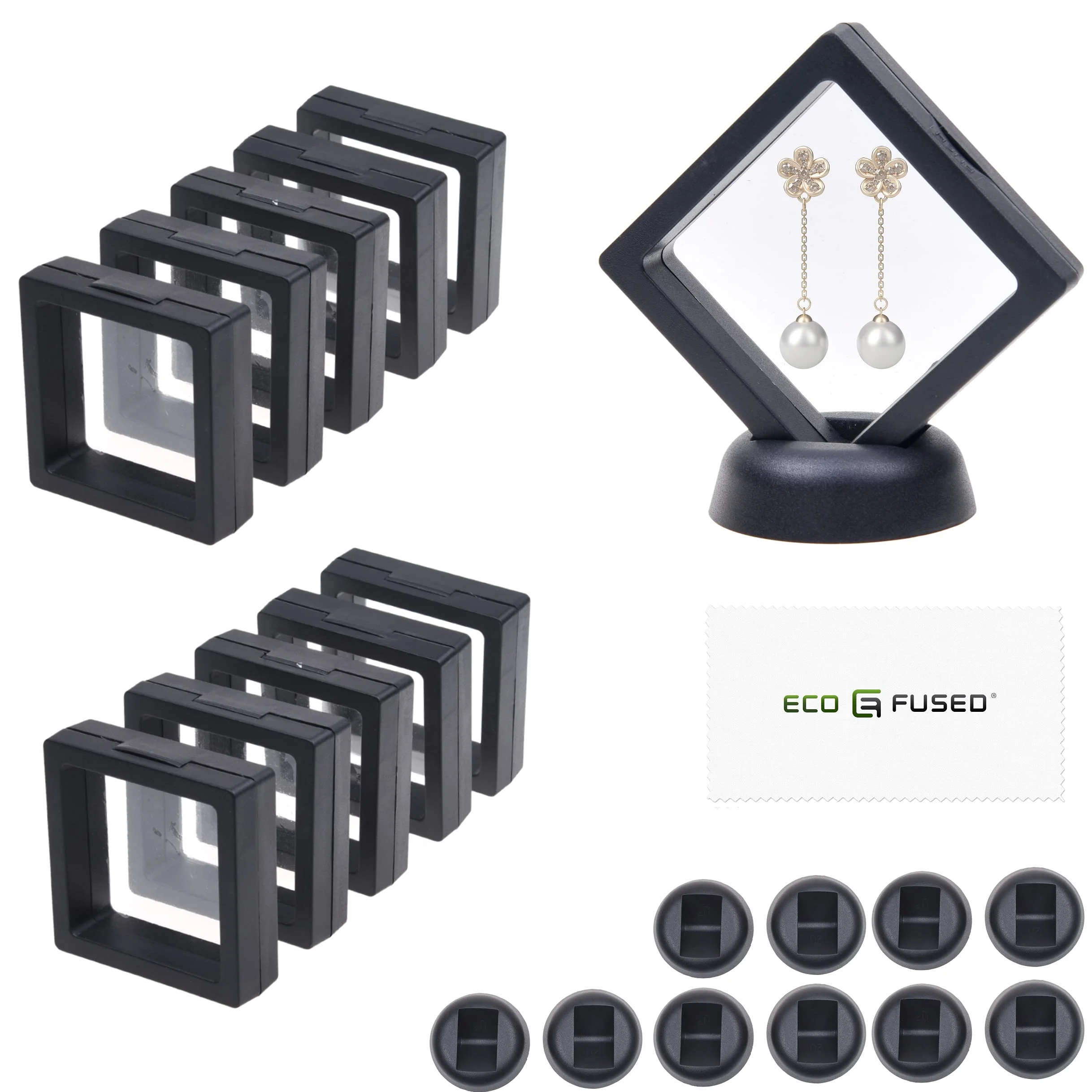 Eco-Fused Przezroczysta pływająca rama 3D, zestaw 10 sztuk, wisząca witryna ekspozycyjna na przedmioty kolekcjonerskie, pamiątki, dekoracje - uchwyty na monety, biżuterię, medale, kamienie szlachetne