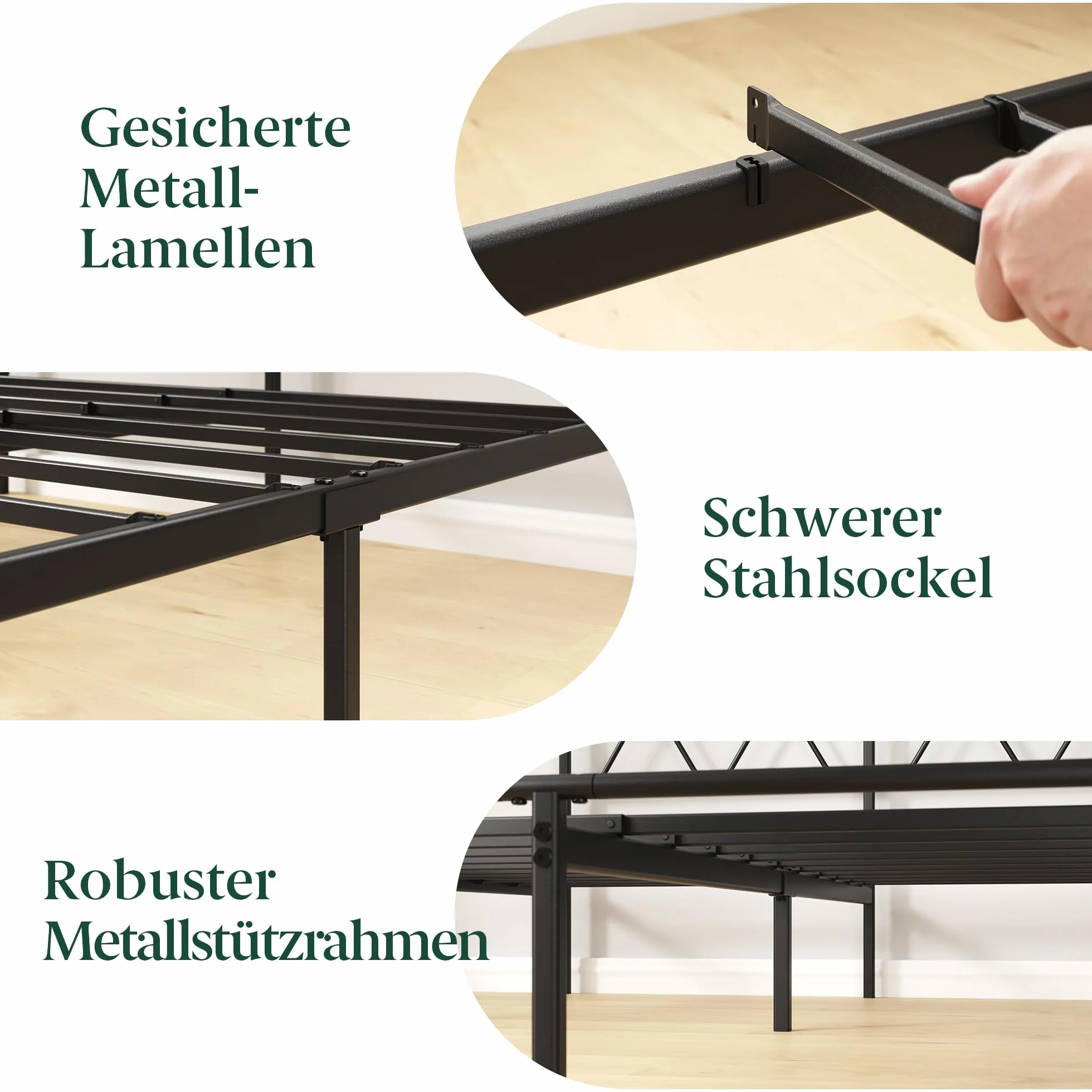 Zinus Elias Łóżko 140 x 200 cm – 30 cm wysokości – metalowa rama łóżka z zagłówkiem – metalowe łóżko ze stelażem – nie wymaga łóżka kontynentalnego, wolna przestrzeń pod łóżkiem, kolor czarny