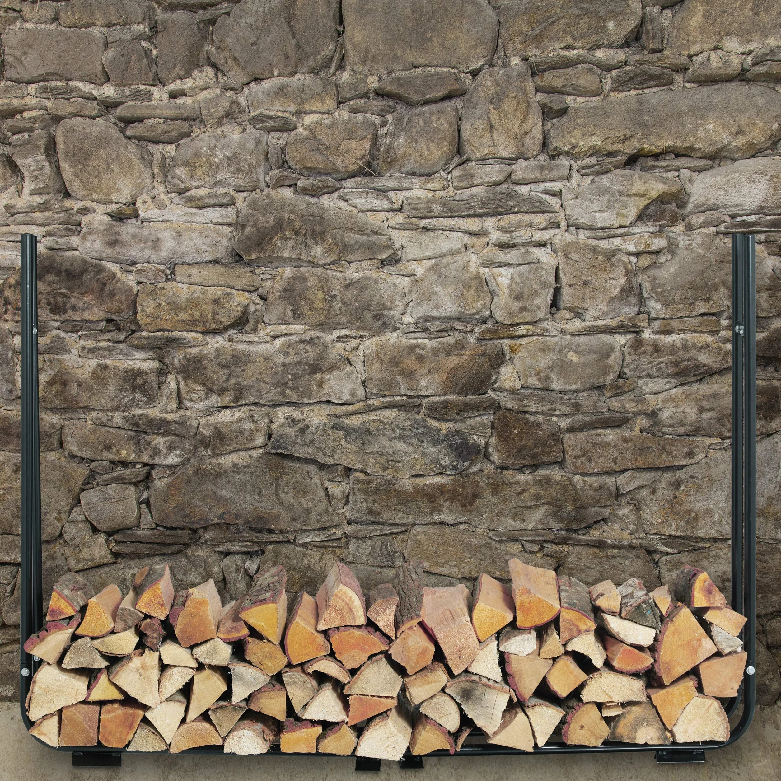 Relaxdays Regał na drewno kominkowe, regulowany, stojak na drewno kominkowe ze stali, regał na drewno opałowe, wys. x szer. x gł.: 106 x 148 – 220 x 22 cm, czarny, stop
