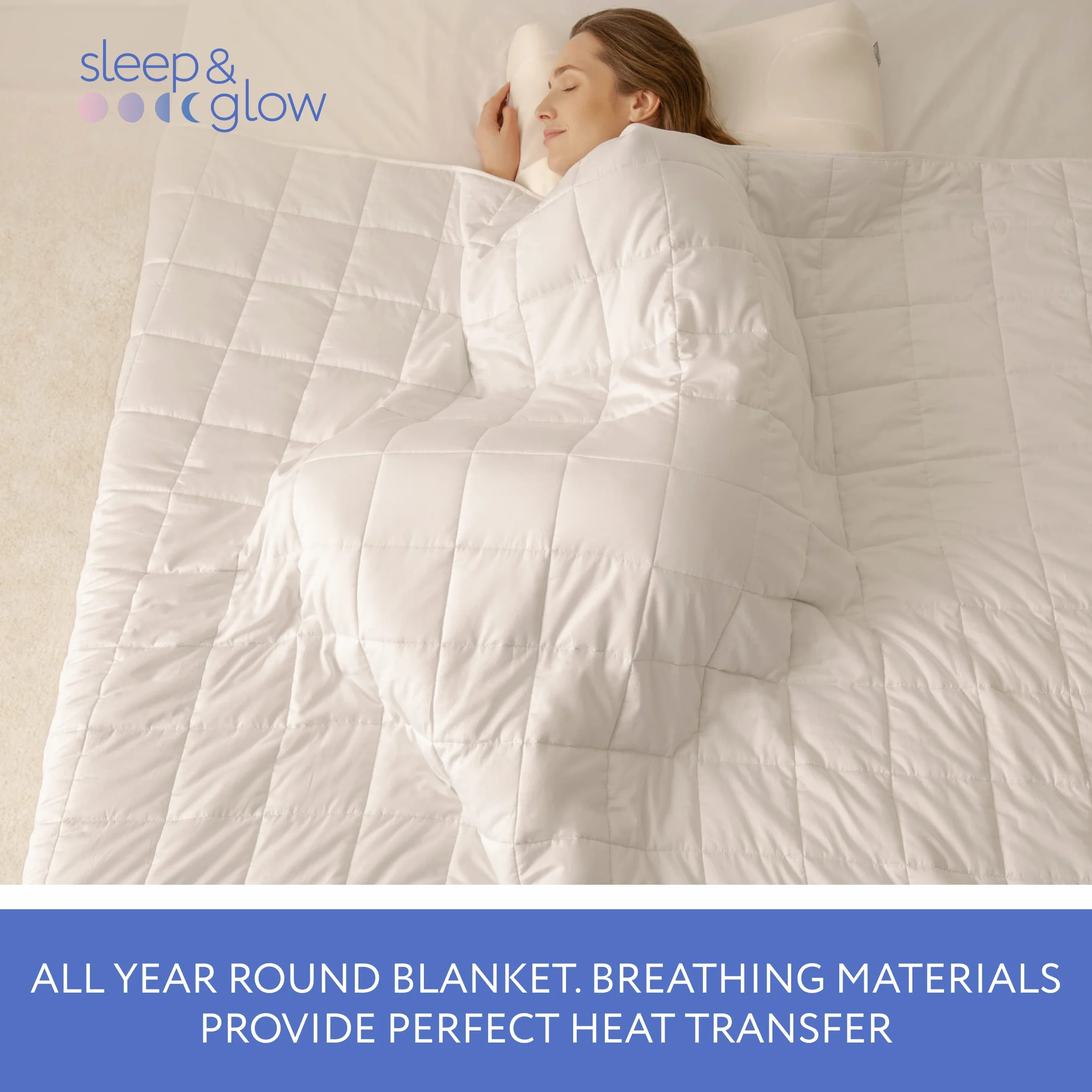 SLEEP & GLOW Koc obciążeniowy 4,5 kg pojedynczy rozmiar 122 cm x 183 cm ciężki koc ze szklanymi koralikami premium (biały)
