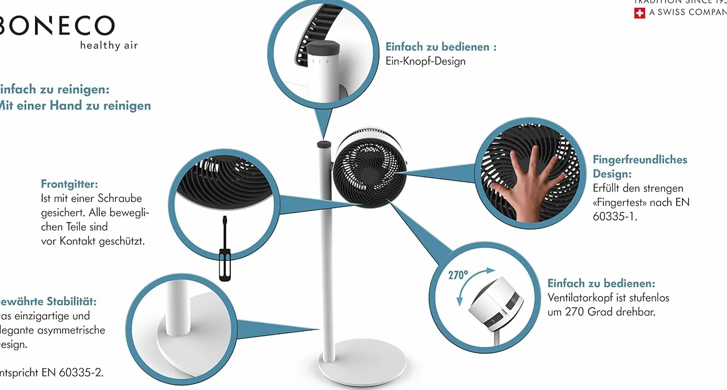 BONECO Air Shower F235 wentylator stojący 32 poziomy mocy sterowanie aplikacją cicha szara