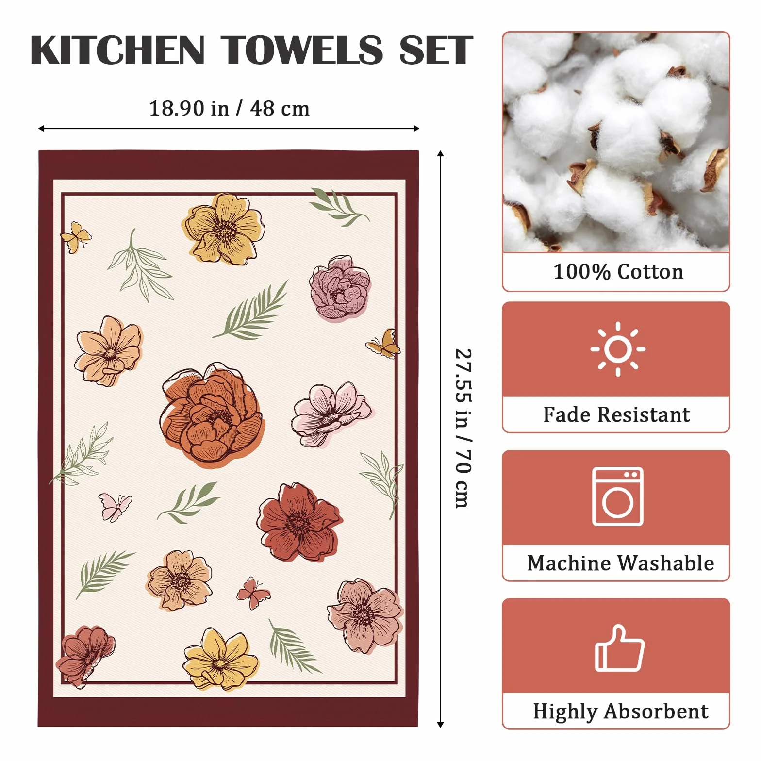 Ręczniki kuchenne Boho Floral 4 szt. 48 × 70 cm 100% bawełna szybkoschnące