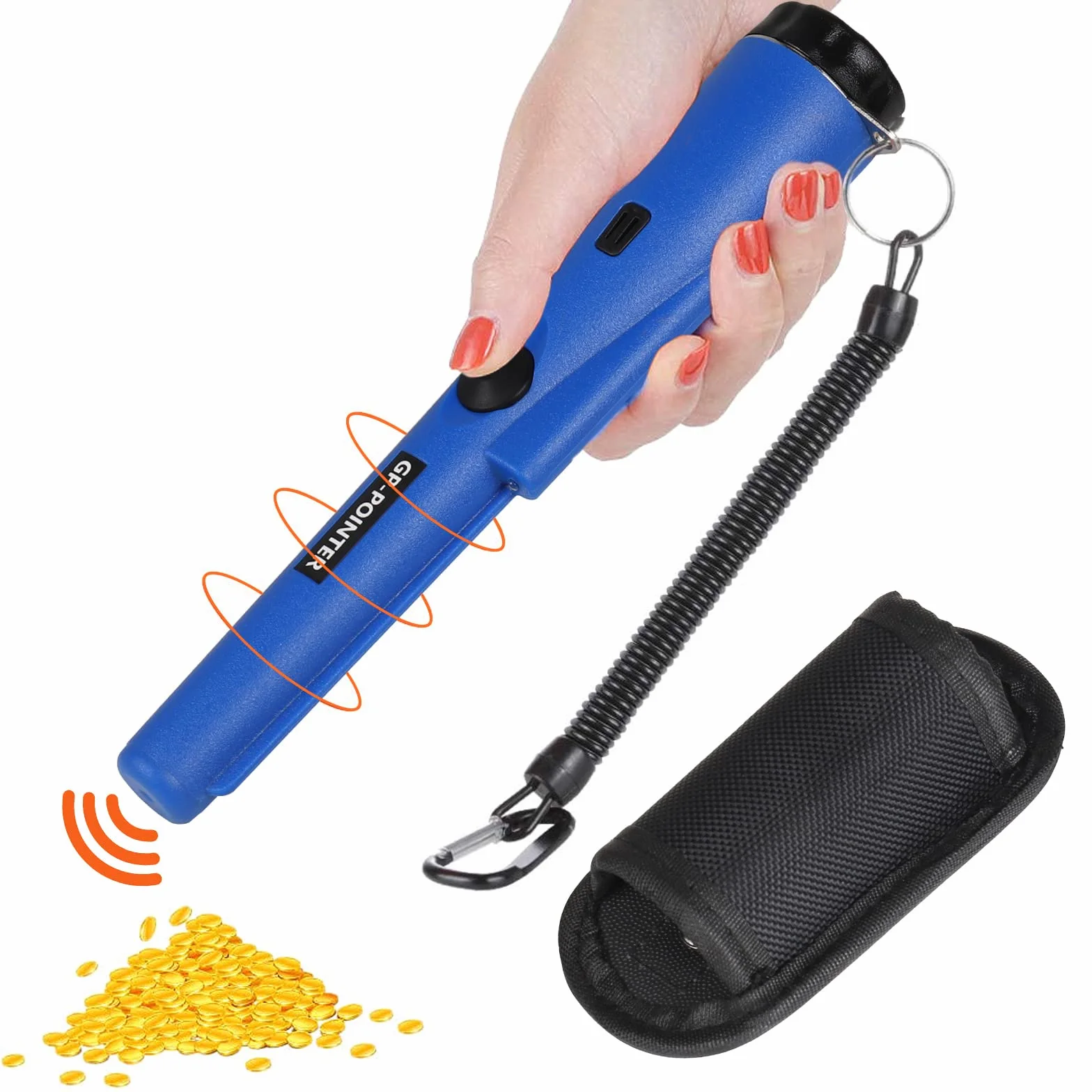 Diealles Shine® Wykrywacz metalu Pinpointer, wodoszczelny, przenośny wykrywacz metalu z wbudowanym wskaźnikiem LED, skan 360°, wykrywacz metalu do złotej monety, Hunt, biżuterii, Niebieski