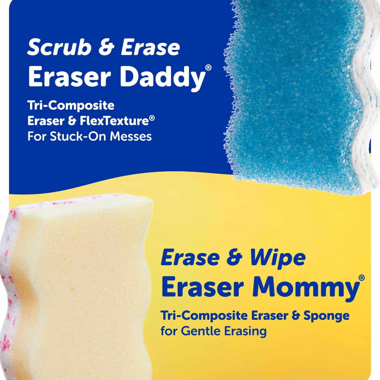 Scrub Daddy Eraser Daddy 10 x magiczne gumki do ścierania, mocne i trwałe melaminowe podkładki do czyszczenia ścian, dwustronne podkładki do szorowania, uniwersalne gąbki do czyszczenia malowanych
