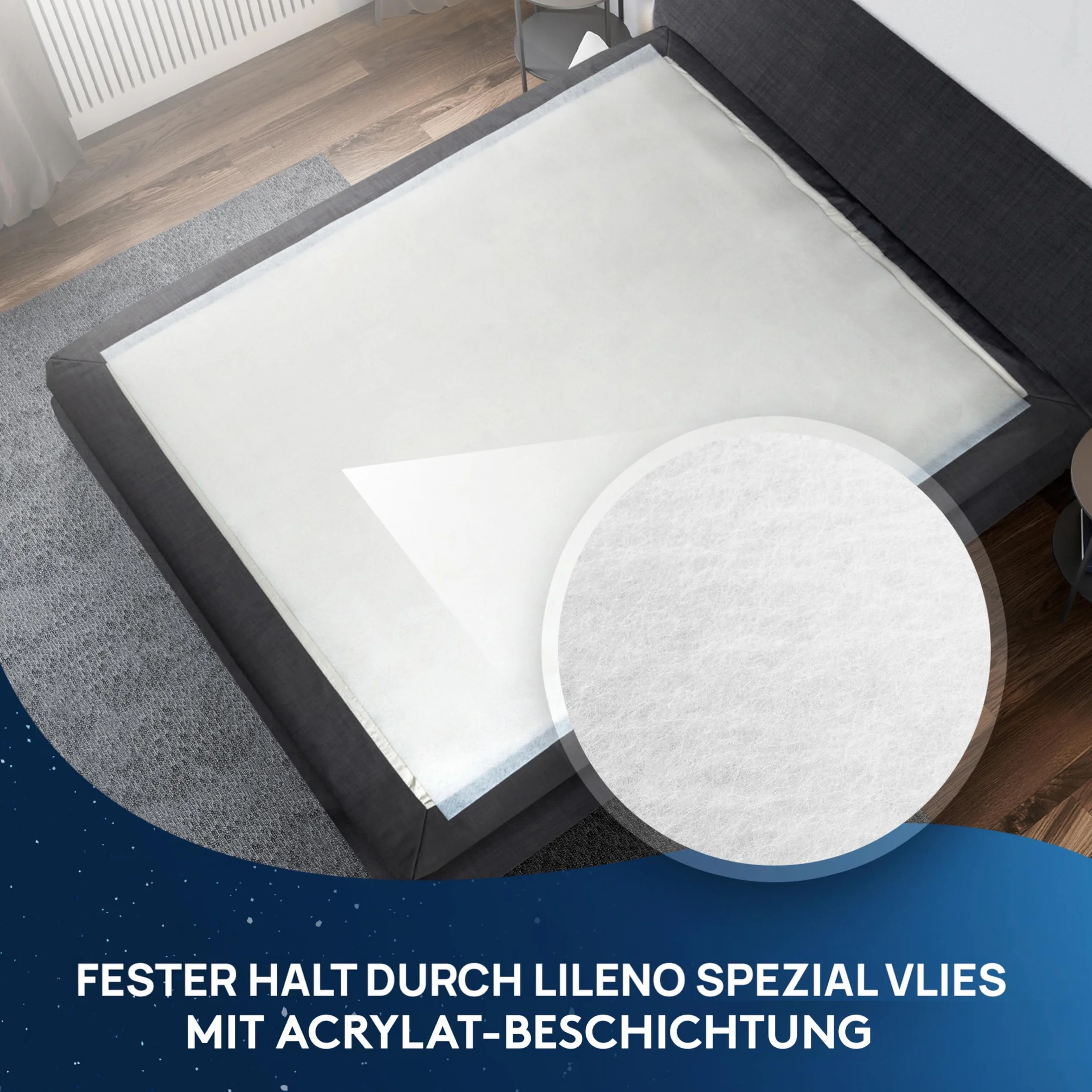 LILENO HOME Antypoślizgowa mata antypoślizgowa do łóżka kontynentalnego (180 x 200 cm) – mata antypoślizgowa jako podkładka pod materac – również jako stoper do dywanów, kolor biały