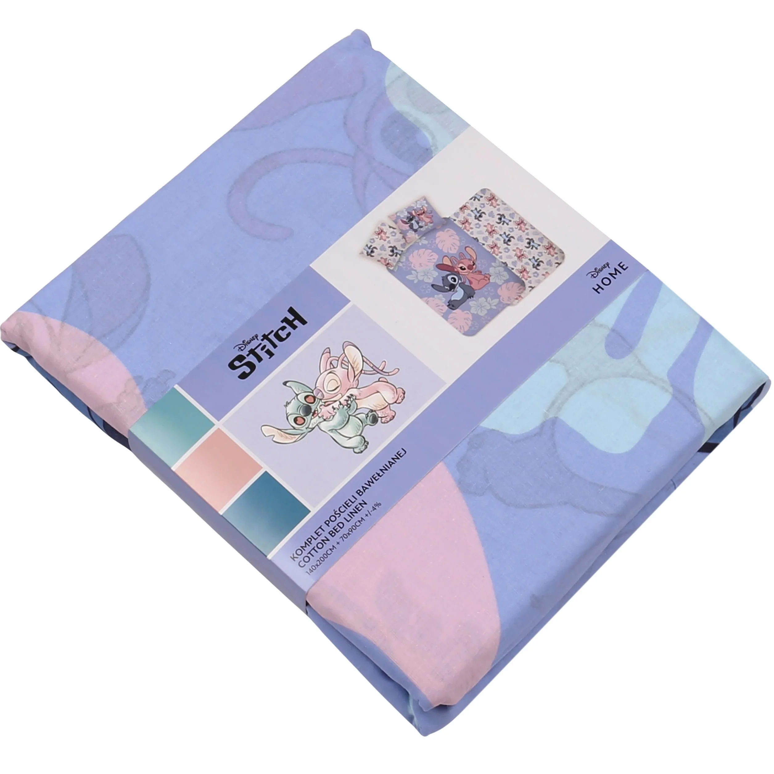 DISNEY Stitch Niebieska, DWUSTRONNA, bawełniana pościel dziecięca na zamek, 100% BAWEŁNA OEKO-TEX (140x200cm+70x90cm)
