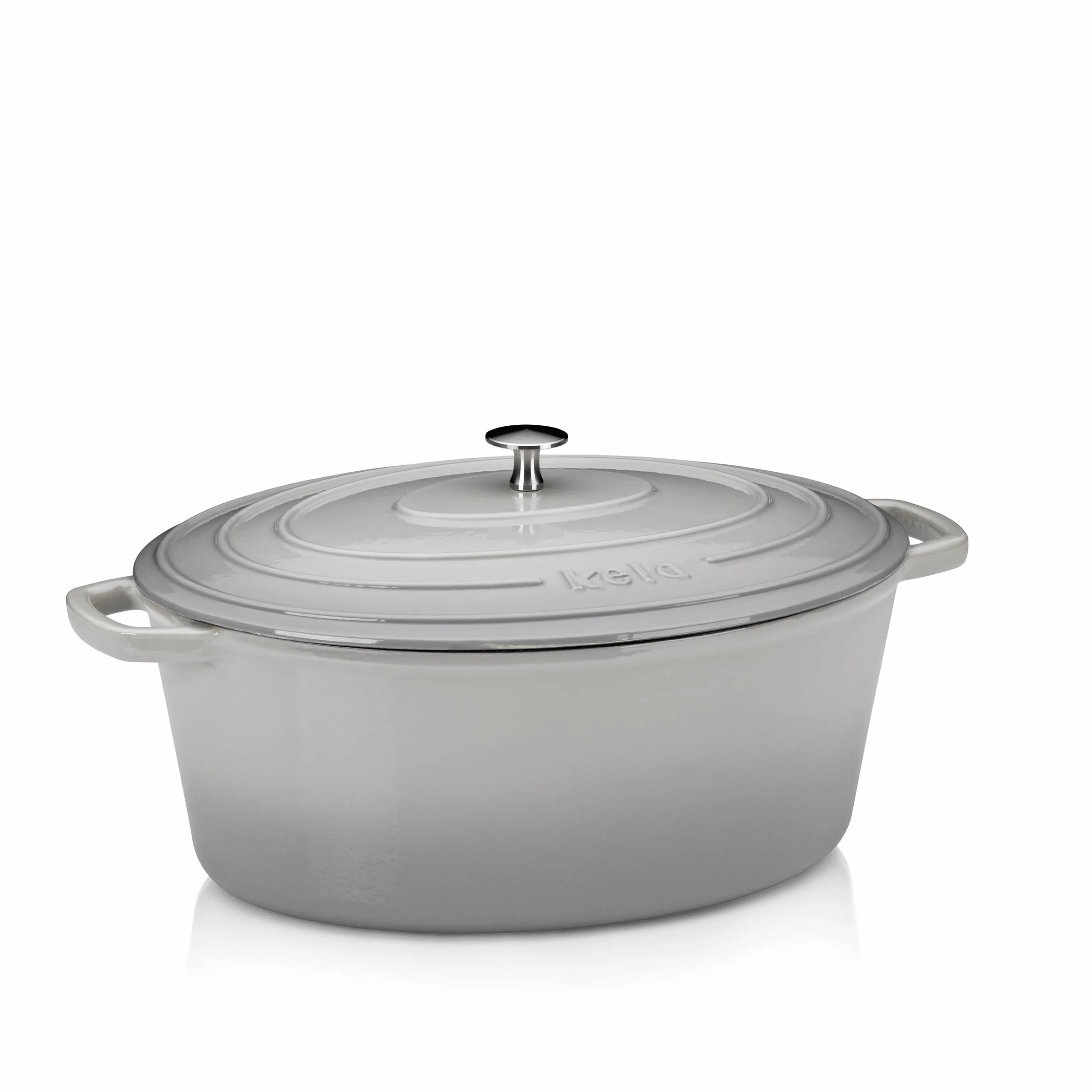 kela Garnek żeliwny owalny 9,3 litra Dutch Oven CALIDO indukcyjny z pokrywką emaliowany jasnoszary