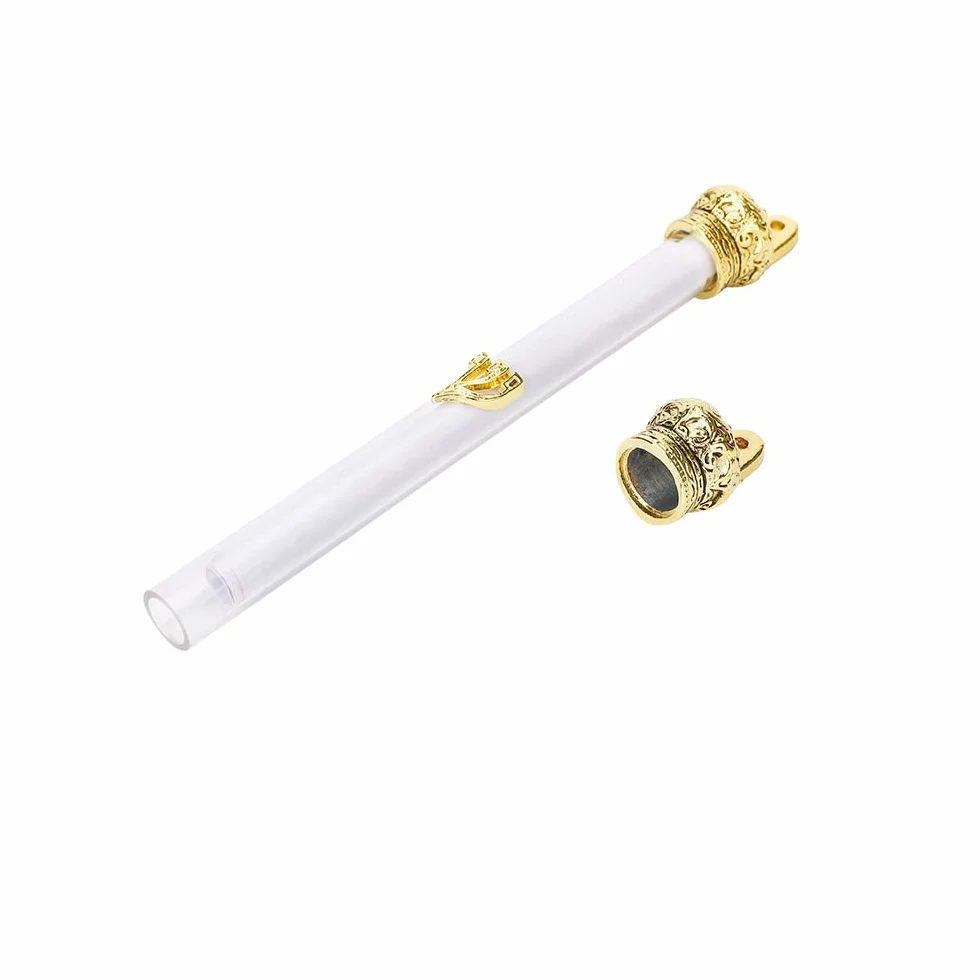 BRTAGG Etui Mezuzah z dwustronną taśmą, 15 cm wysokości, pozłacana i metalowa korona, łatwa do odklejenia i przyklejania osłona mezuzy