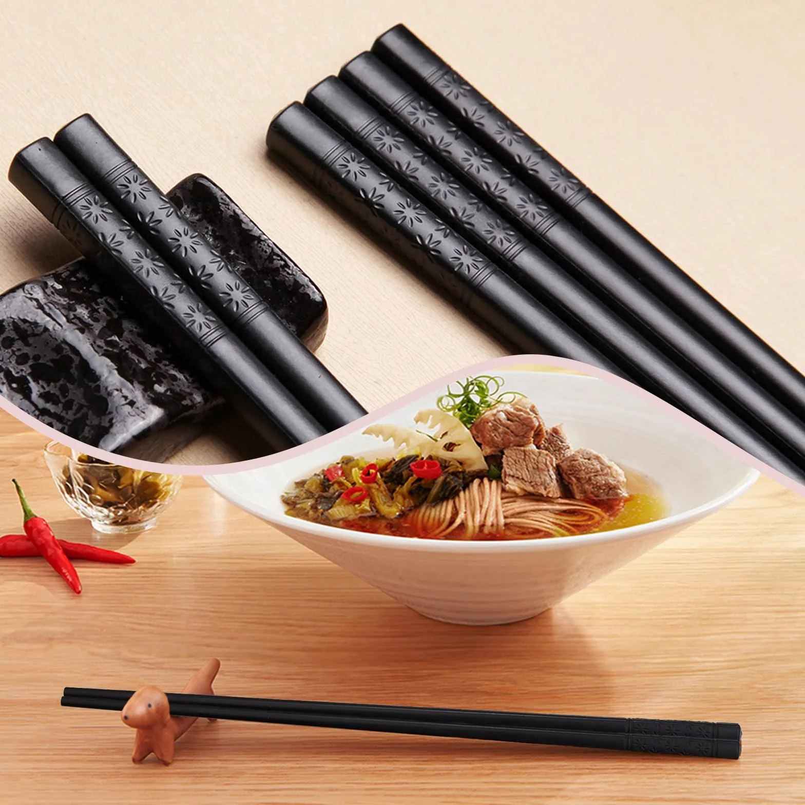 Chińskie pałeczki do sushi 24 cm, zestaw 5 par, antypoślizgowe, do zmywarki