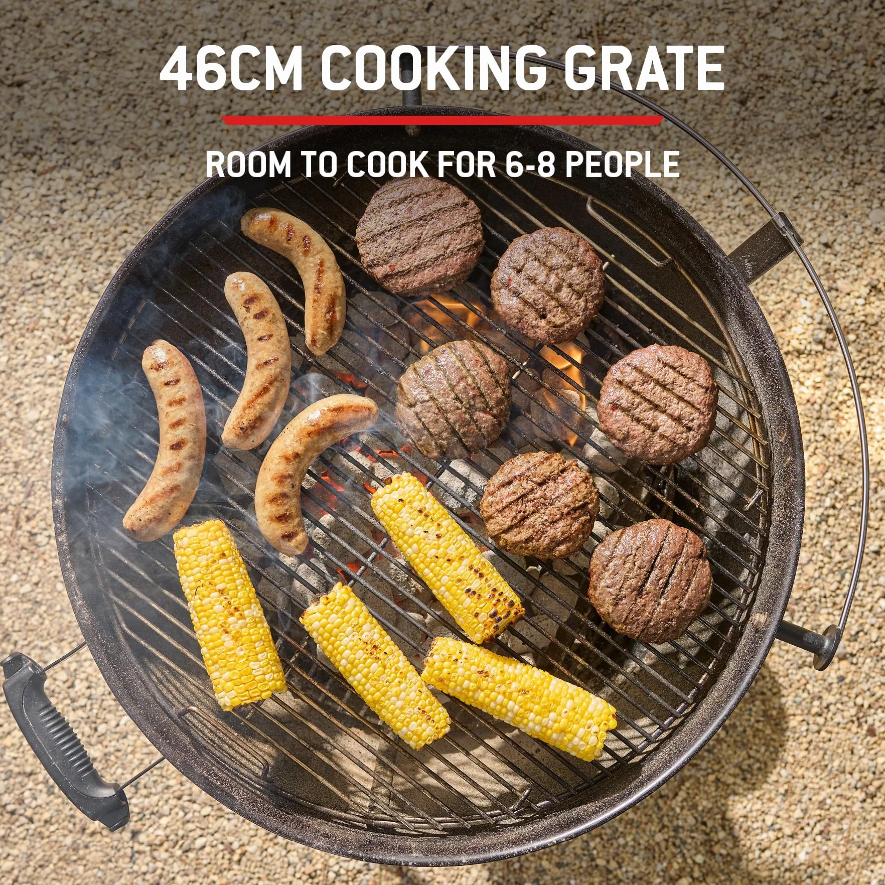 Weber Grill Węglowy Weber Original Kettle, Pokrywa i Misa Pokryte Emalią Porcelanową, Powierzchnia Grillowania 47cm, System Czyszczenia One-Touch, Termometr w Pokrywie, Stojak Trójnożny, Kółka, Czarny