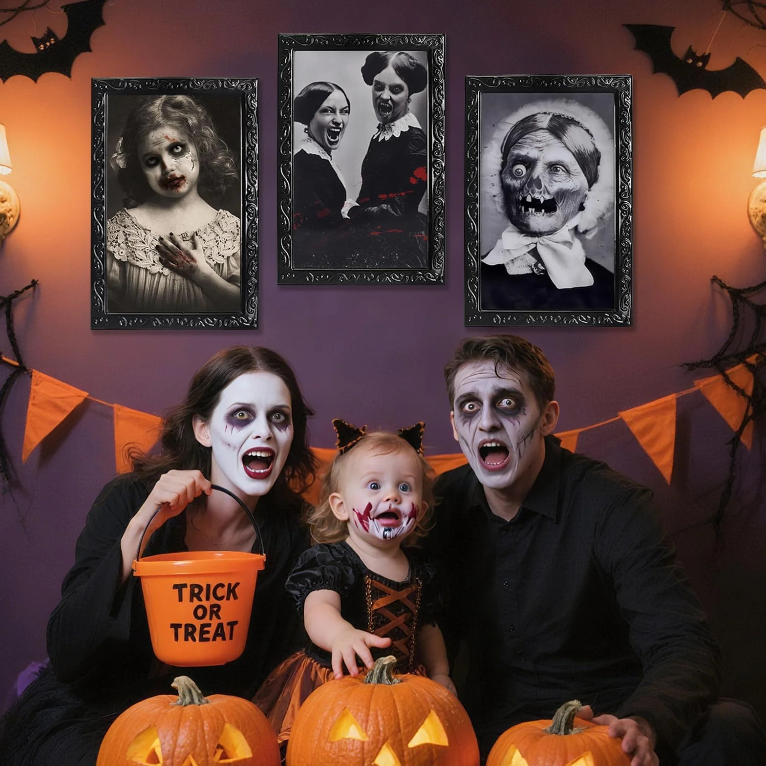 ROEOWENE Halloween Dekoracje 3D Ramka na zdjęcia 38 x 25 cm Horror Straszny portret na ścianę