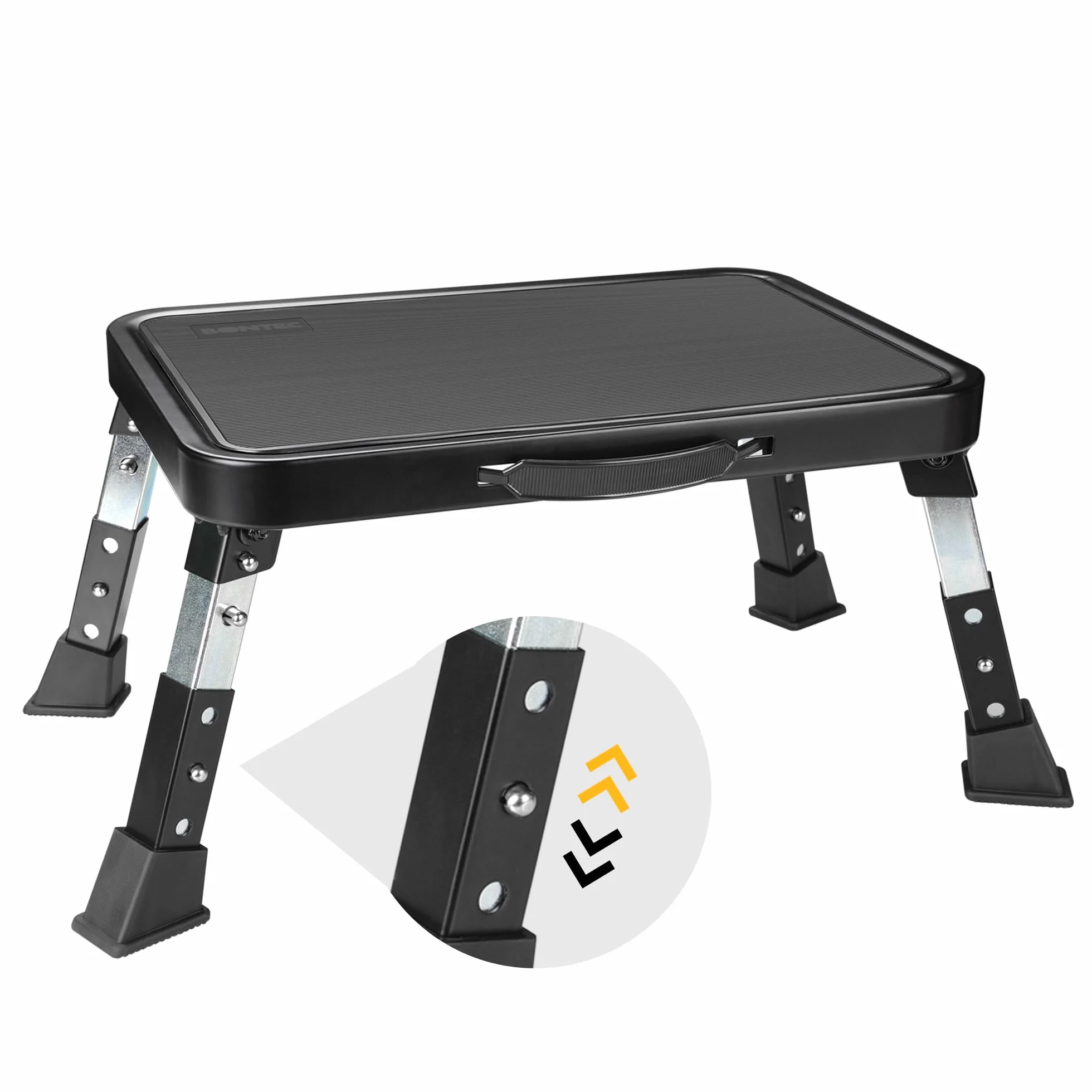 BONTEC Taburete Plegable con Plataforma Antideslizante y Pies de Goma Gruesa, 3 Niveles Ajustable en Altura, Soporta hasta 330 Libras, Ideal para Cocina, Dormitorio y RV