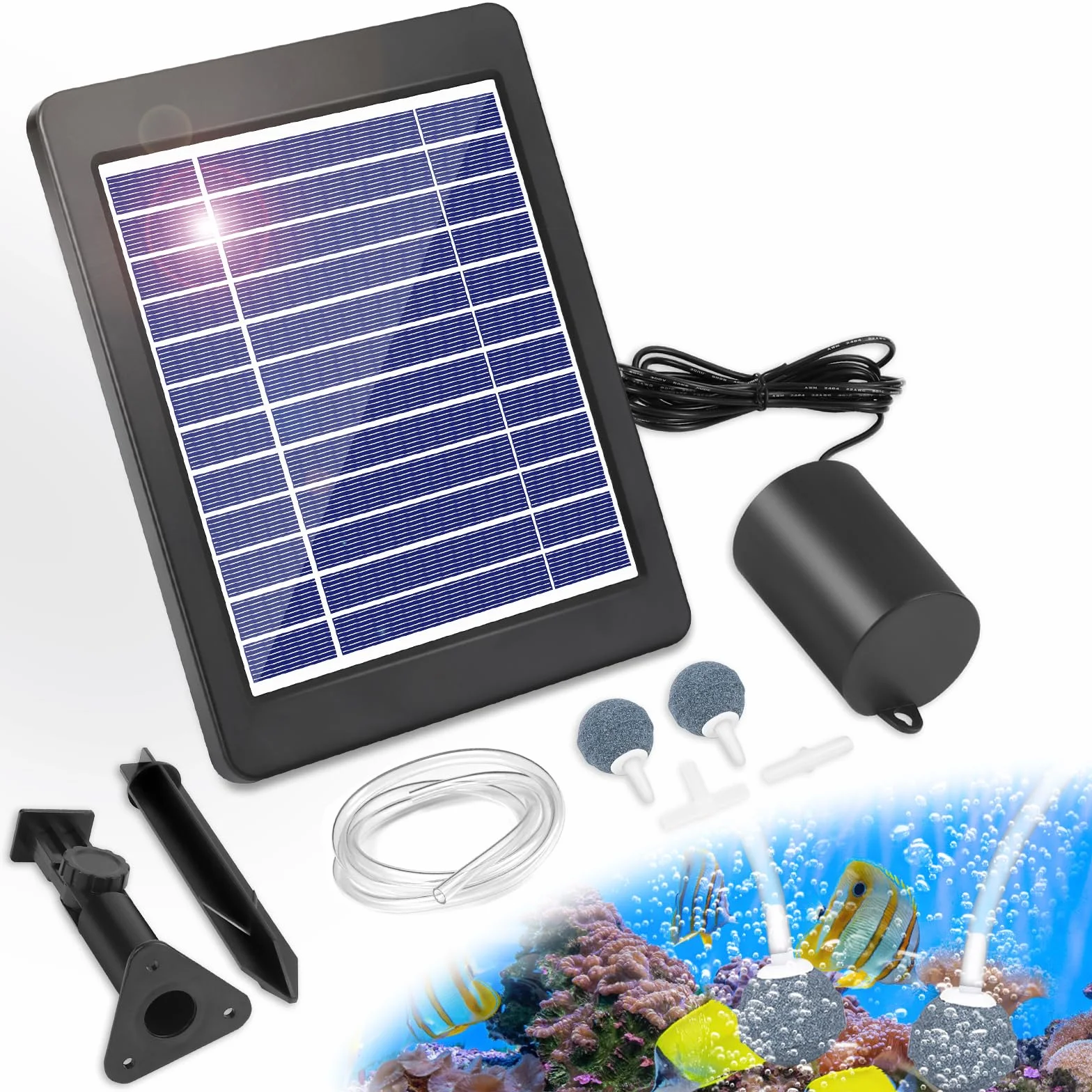 GuKKK Solar Power Air Pump Kit, Solar Oxygen Pump for Aquarium 4W Solar Staw Aerator Węże i Kamienie Wentylacyjne Do Zbiornika Ryb, Staw Rybny