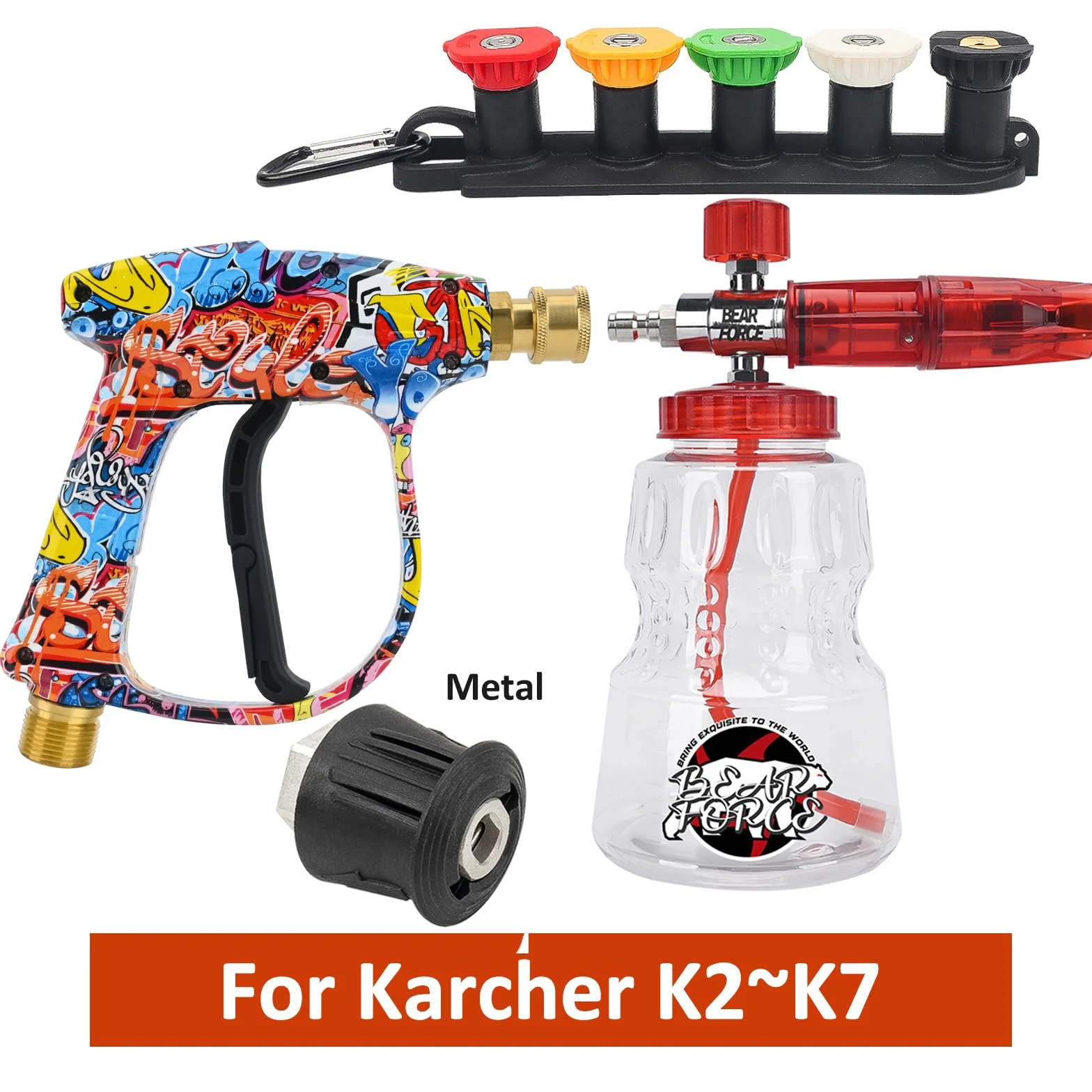 BEAR FORCE Pistolet natryskowy do myjki wysokociśnieniowej M22 – ID14 mm i 1/10.2 cm szybkozłączka do myjki ciśnieniowej Karcher K1 K2 K3 K4 K5 K6 K7 myjka ciśnieniowa, do mycia samochodu