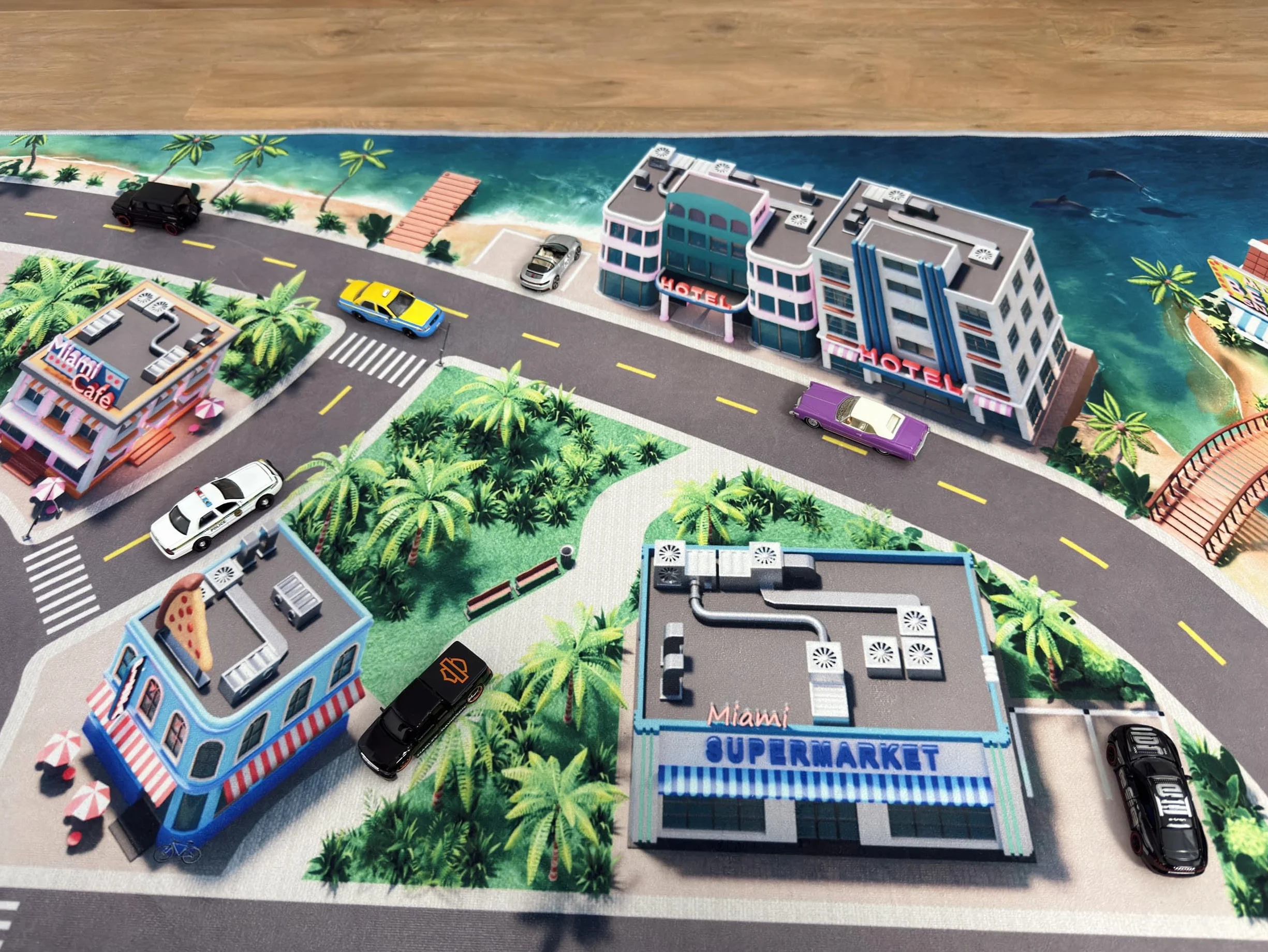 Dywan uliczny Miami – dywan samochodowy 200 x 140 cm, szerokie ulice i duże miejsca parkingowe, antypoślizgowa tylna strona, bez powtórzeń, bezzapachowy – dywan dziecięcy i dywan do zabawy