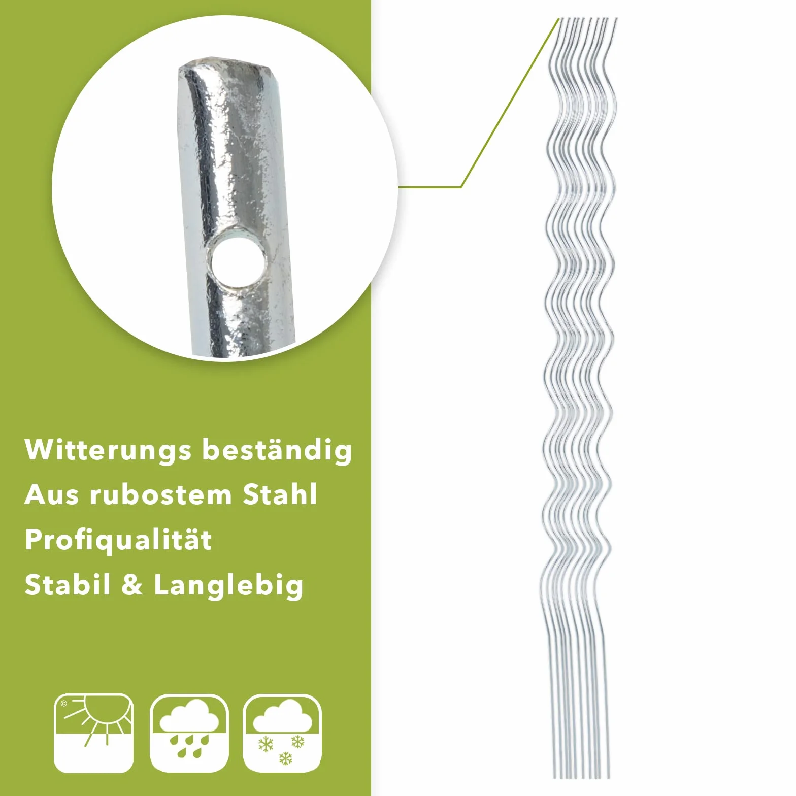 Floordirekt Pręty spiralne do pomidorów wraz z zestawem akcesoriów – długość 180 cm – 10 sztuk – drążek do pomidorów – pręt spiralny – stojak do roślin pnących – stojak do roślin pnących – pręt do