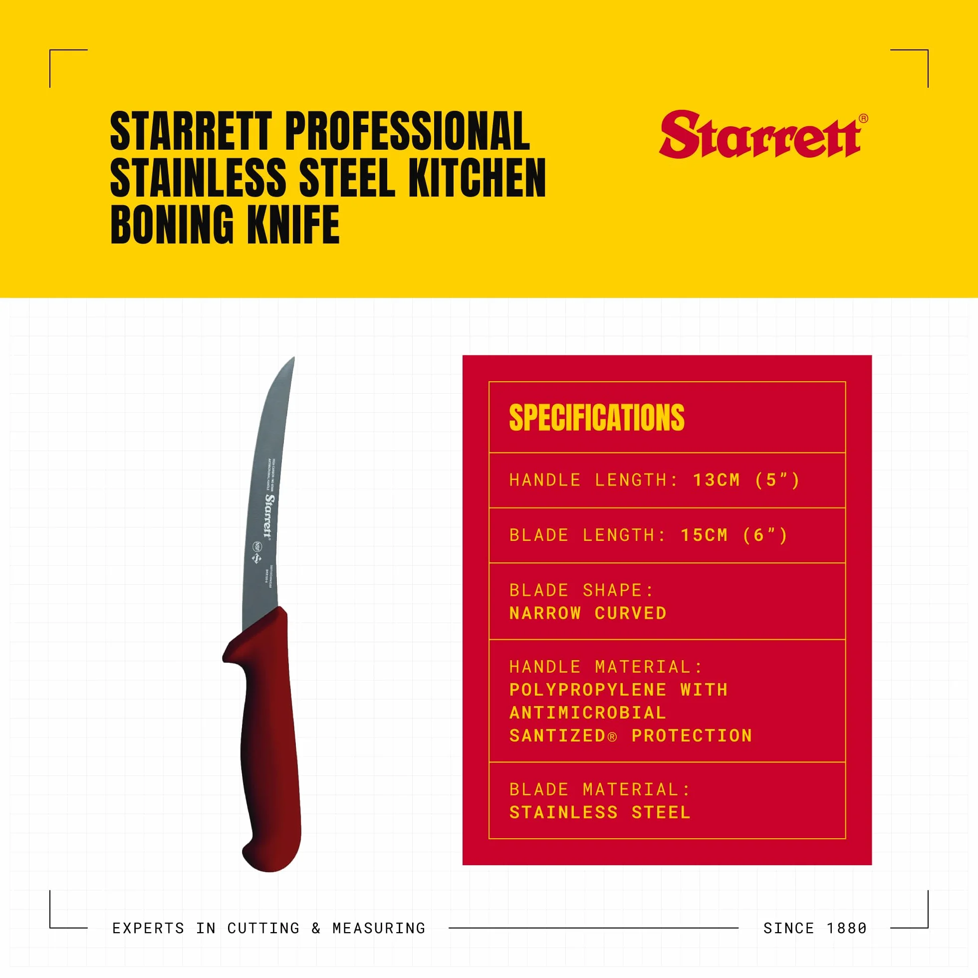 Starrett Nóż do kości wąski zakrzywiony 6" (150 mm) czerwony uchwyt BKR106-6