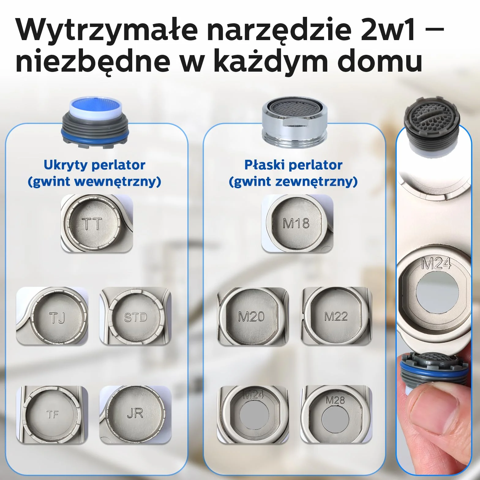 11-w-1 Metalowy Klucz do Perlatorów – Pasuje do Gwintów Wewnętrznych i Zewnętrznych (M18, M20, M22, M24, M28) oraz Ukrytych Regulatorów (TT, TJ, JR, STD, TF) – Nierdzewny i Ergonomiczny