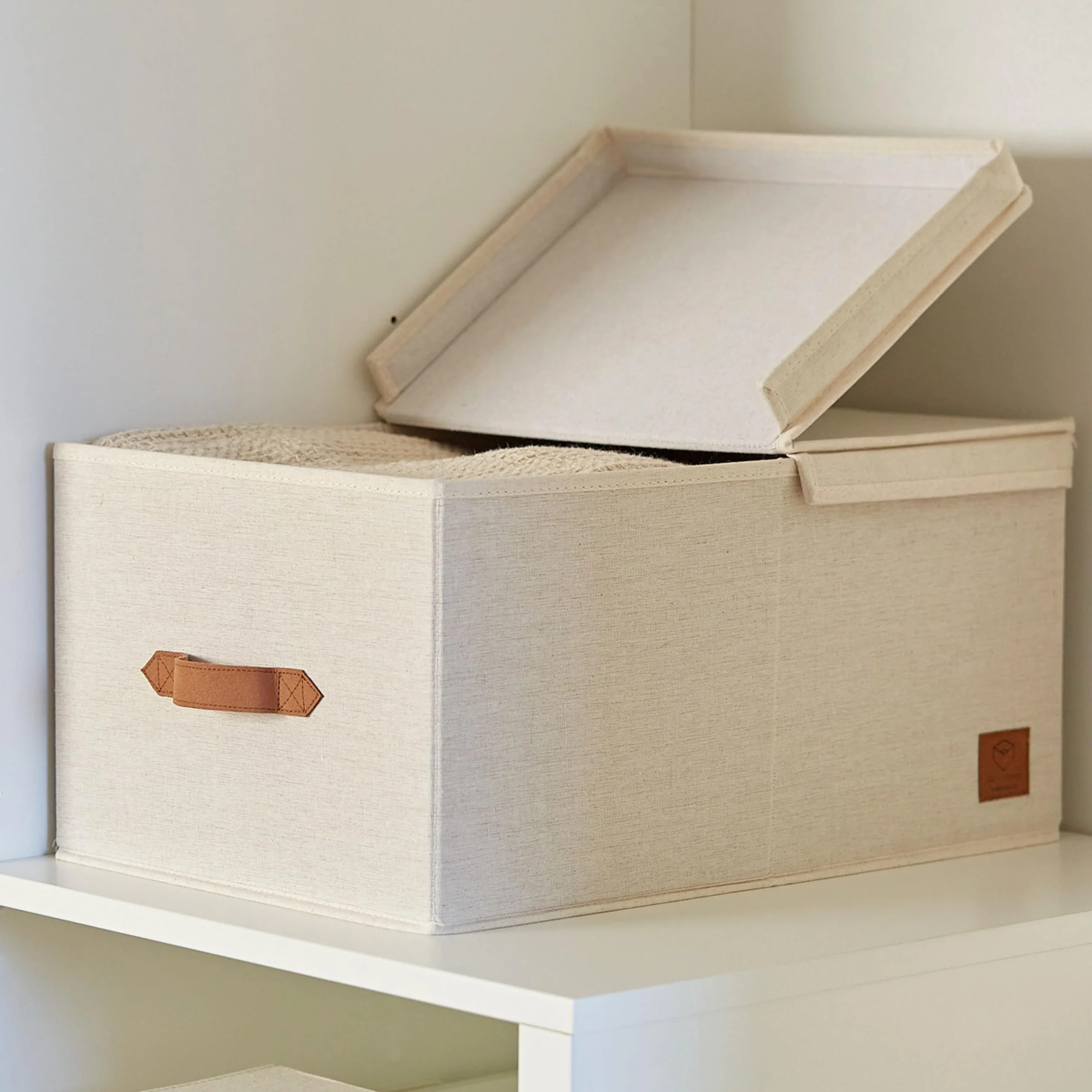 LOVE IT STORE IT Premium pudełko do przechowywania z pokrywką – z lnu i bawełny – wzmocnione drewnem – duże i stabilne – beżowe – 50 x 33 x 24 cm