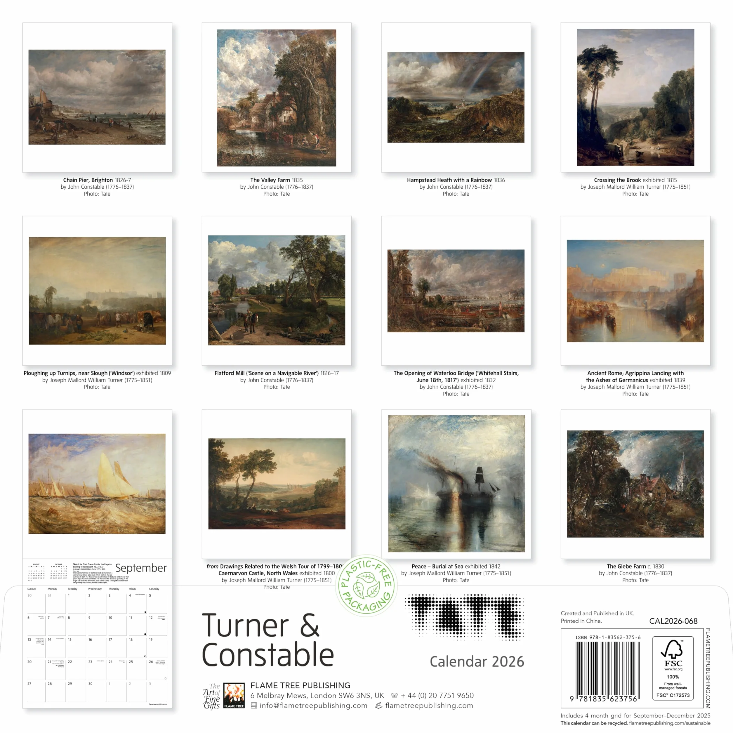 Tate: Turner & Constable Wall Calendar 2026 (Art Calendar)