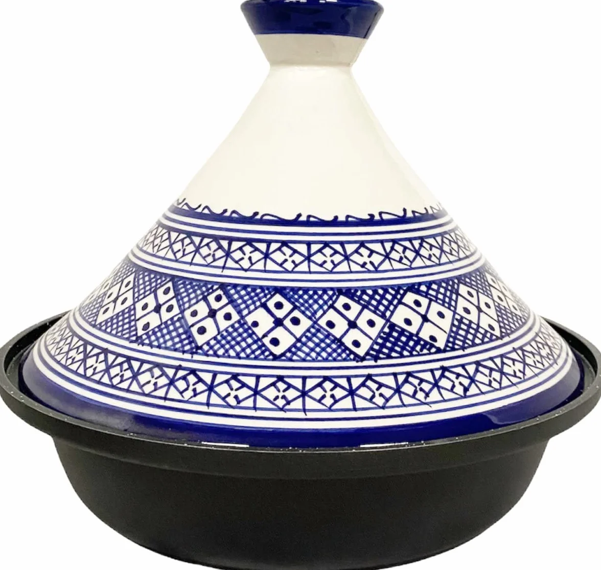 Tajine Fes Ø30cm Indukcja Ręcznie wykonana ceramika biały niebieski
