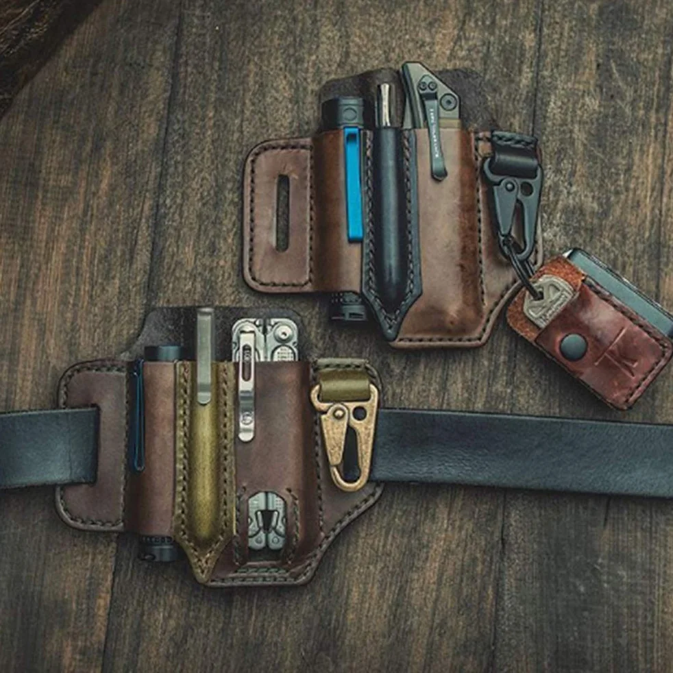 EDC Organizer kieszonkowy EDC Gerber EDC, organizer, skórzany uchwyt na pasek, uchwyt na narzędzia, latarkę, narzędzia i sprzęt EDC (czarny)