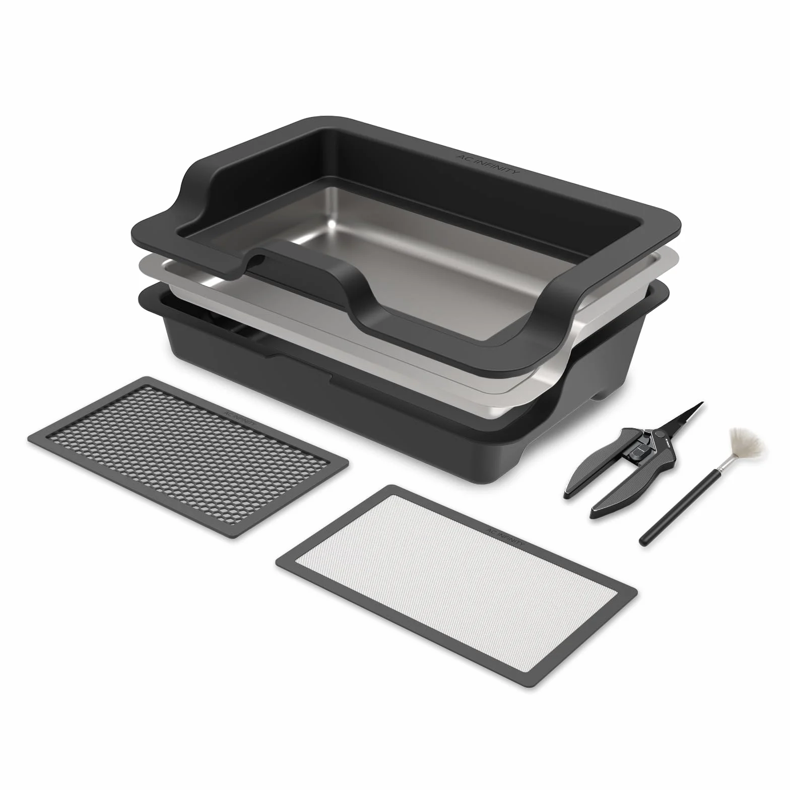 AC Infinity Zestaw Trim Tray duży – taca do trymowania 50 cm z 3 wymiennymi miseczkami i 2 sitkami, ergonomiczna konstrukcja do pracy przy stole lub na kolanach, do zbierania liści i pyłków