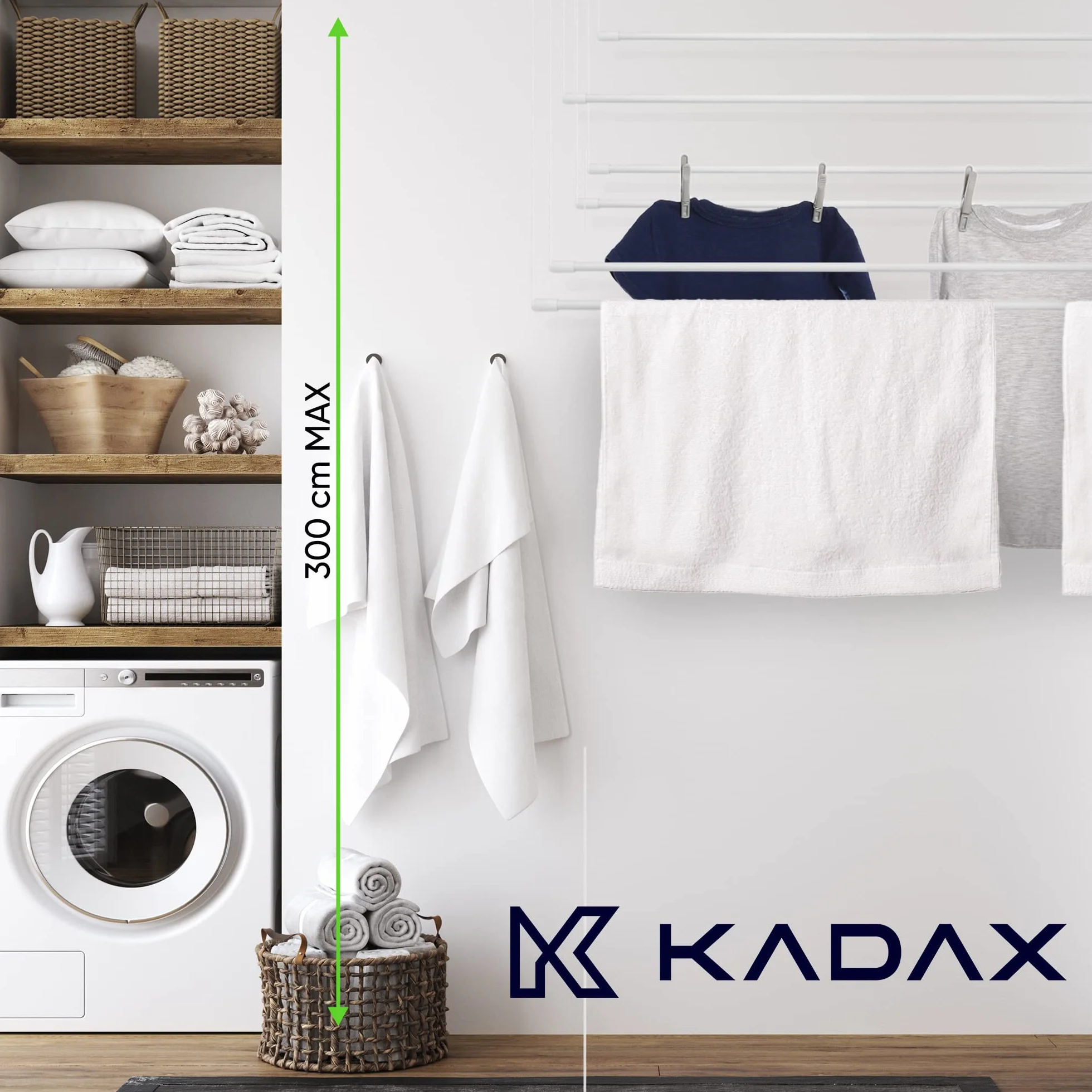 KADAX Suszarka sufitowa na pranie 6x130 cm biały, powlekane stalowe pręty odporne na korozję, udźwig 12 kg, oszczędza miejsce po złożeniu