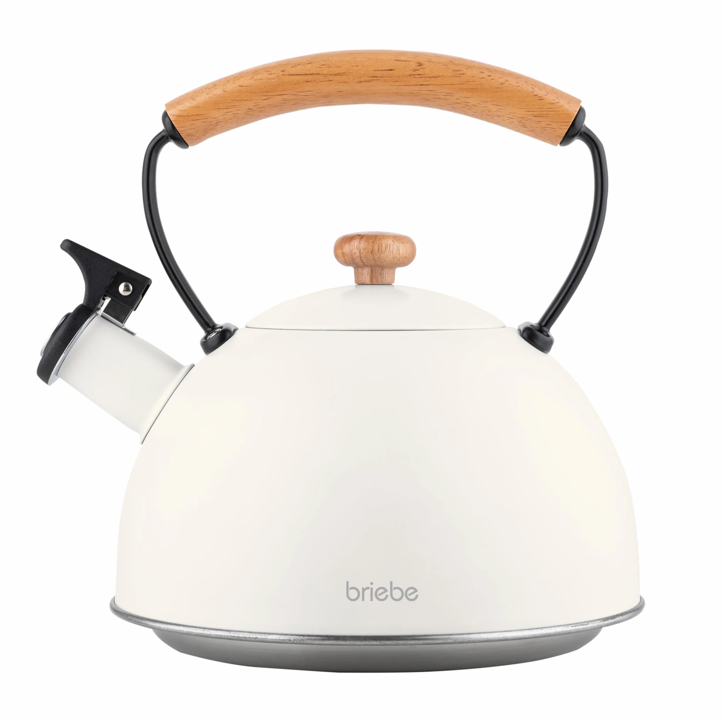 briebe Nordic dzbanek indukcyjny gwizdka 2,3 l, napary, czajnik ze stali nierdzewnej, wszystkie rodzaje kuchenek, płyta ceramiczna, gaz, drewniany uchwyt zimny dotyk, herbata, biały