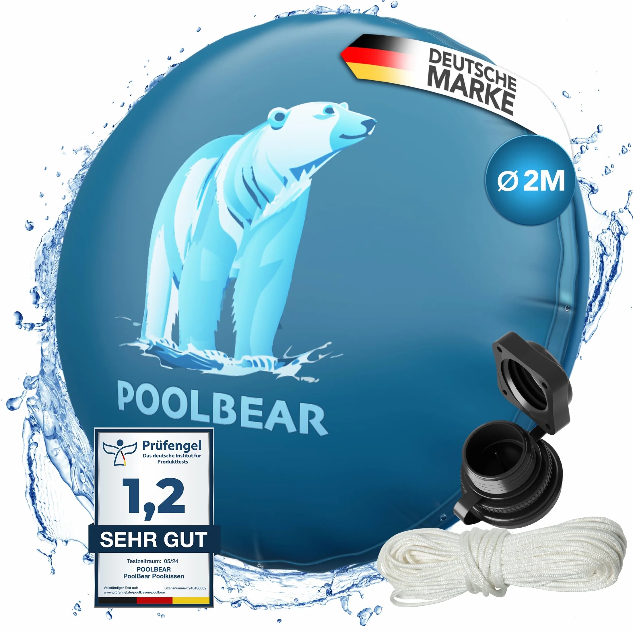 PoolBear | Poduszka na basen zimowa, 2 m, rozmiar XXL, z podwójnym szwem, w zestawie zestaw naprawczy, ochrona przed mrozem