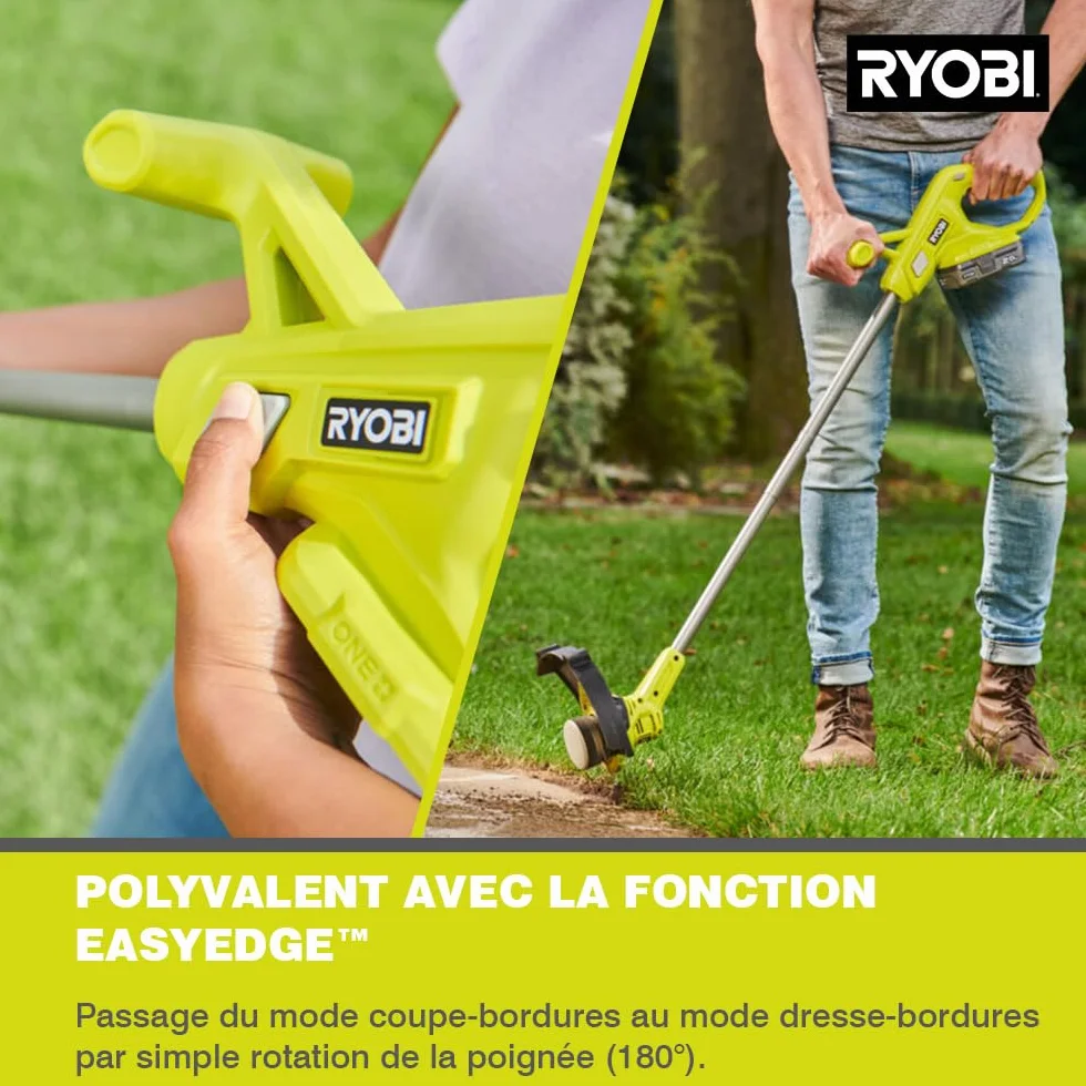 Ryobi Podkaszarka 18V RY18LT23A-0, Szerokość Koszenia 23 cm, Automatyczne Wysuwanie Szpuli, Wersja bez Akumulatora i Ładowarki