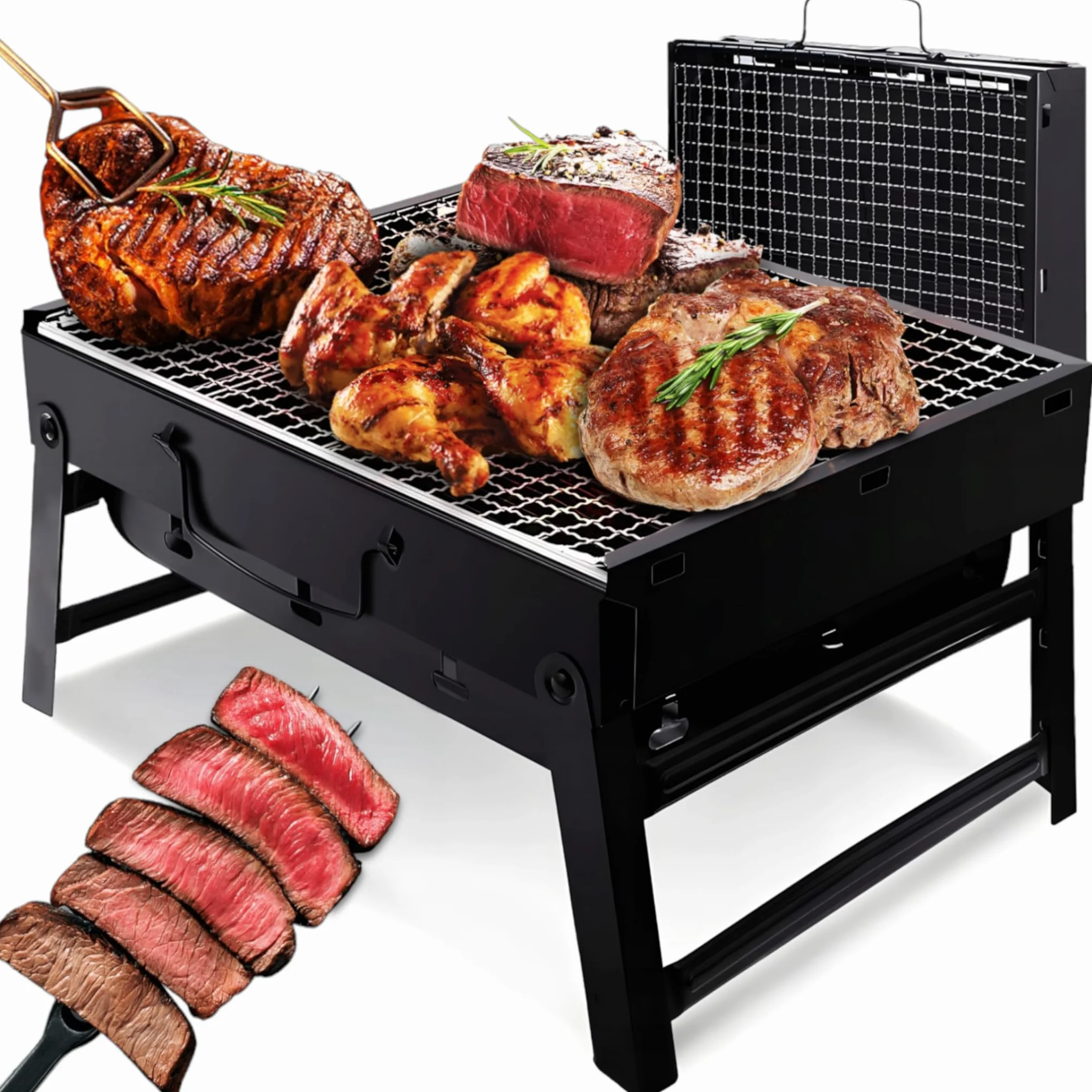 EliteHoff Grill Węglowy, Przenośny Grill Turystyczny ze Stali Nierdzewnej na Węgiel Drzewny - Składany Grill Kempingowy (Mały, 35 x 27 x 20 cm)