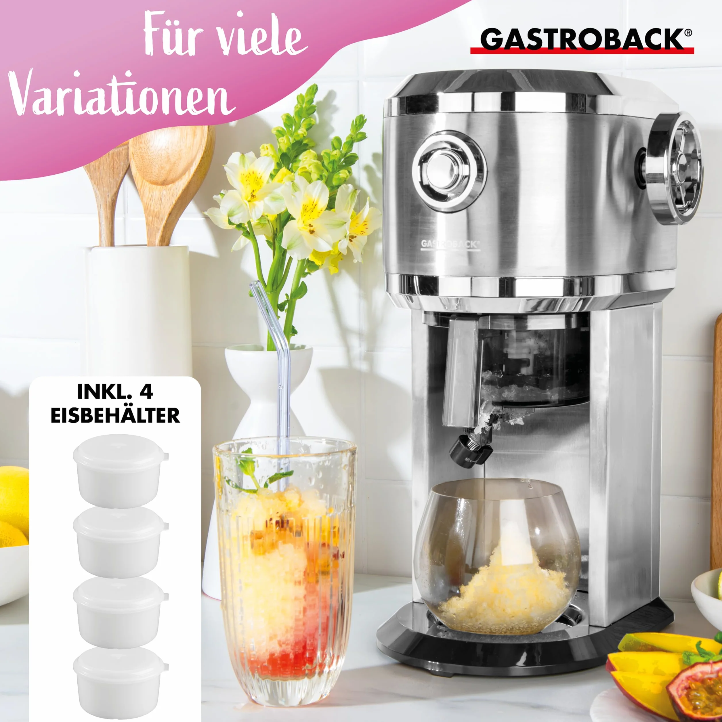 GASTROBACK Maszyna do slushy lodu Snow Cone Slusheis Granita Crushed Shaved Ice regulowana grubość tarki