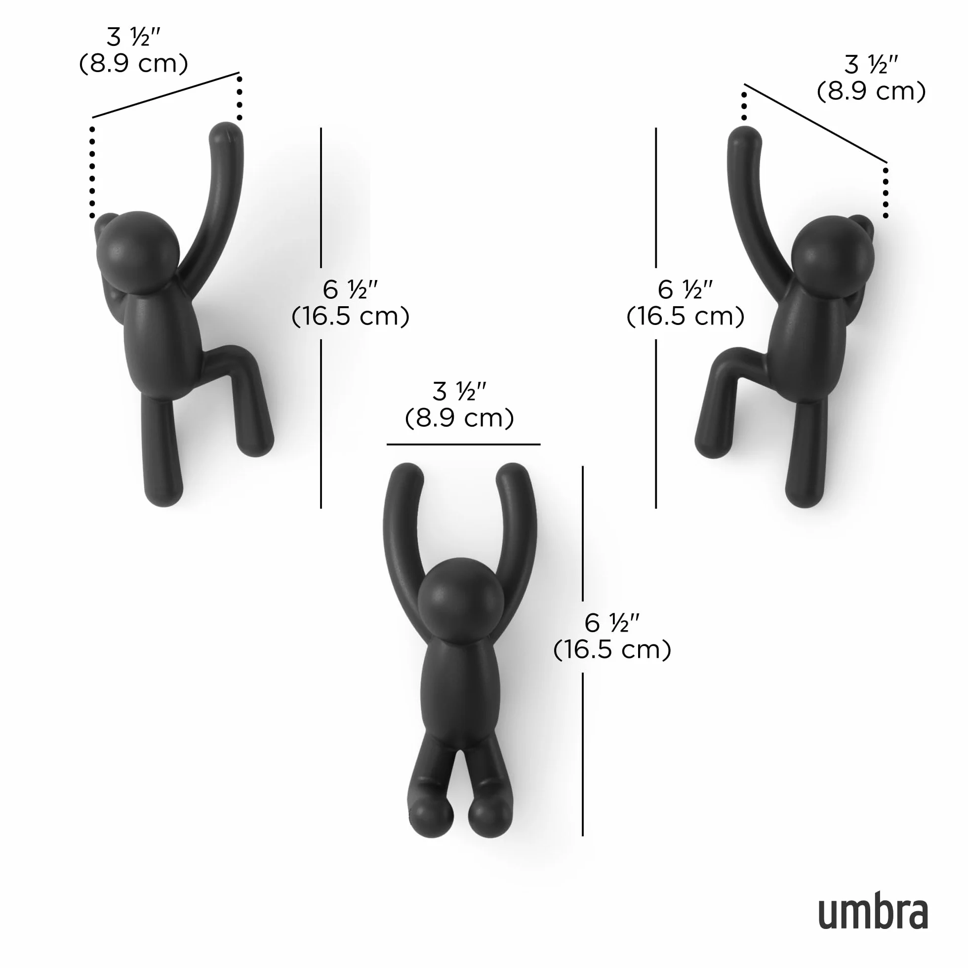 Umbra Buddy Haczyki Ścienne, Czarny, 10 Cale L x 7.5 Cale W x 3 Cale H