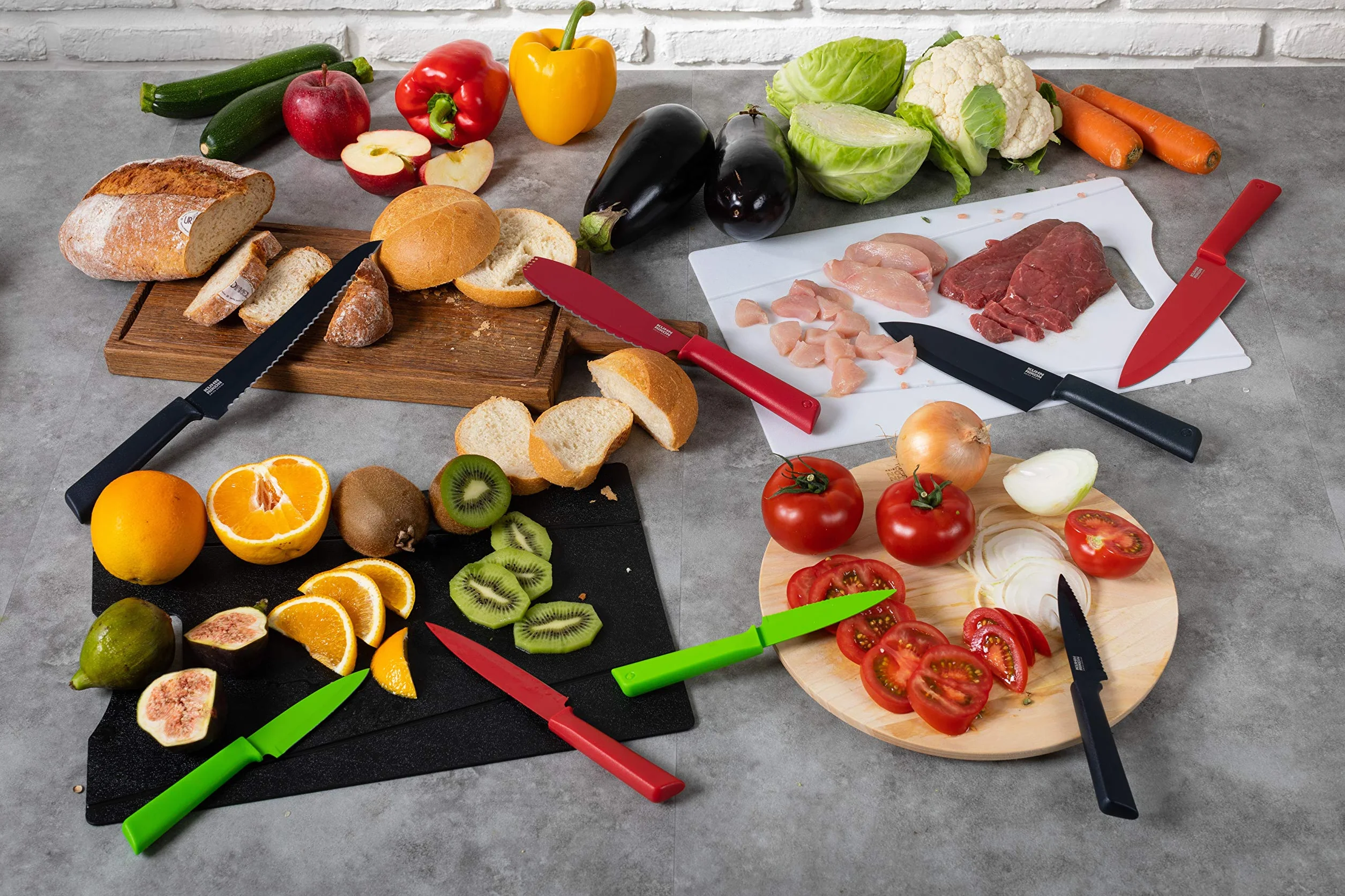 Kuhn Rikon Colori+ nieprzywierający nóż Santoku 27,5 cm czerwony z osłoną