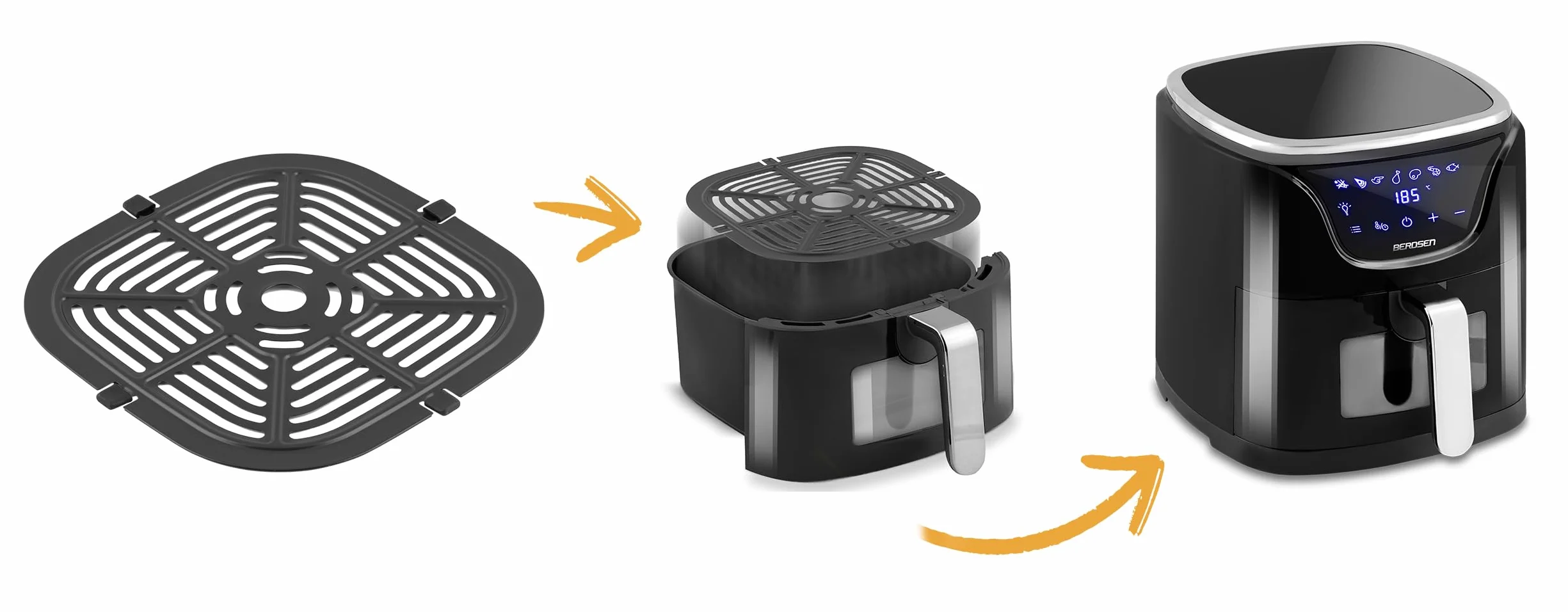 Berdsen Ruszt do frytownicy na gorące powietrze 21 x 21 cm Airfryer Akcesoria Ruszt do grilla Ruszt do grilla Można myć w zmywarce Stal nierdzewna z powłoką teflonową