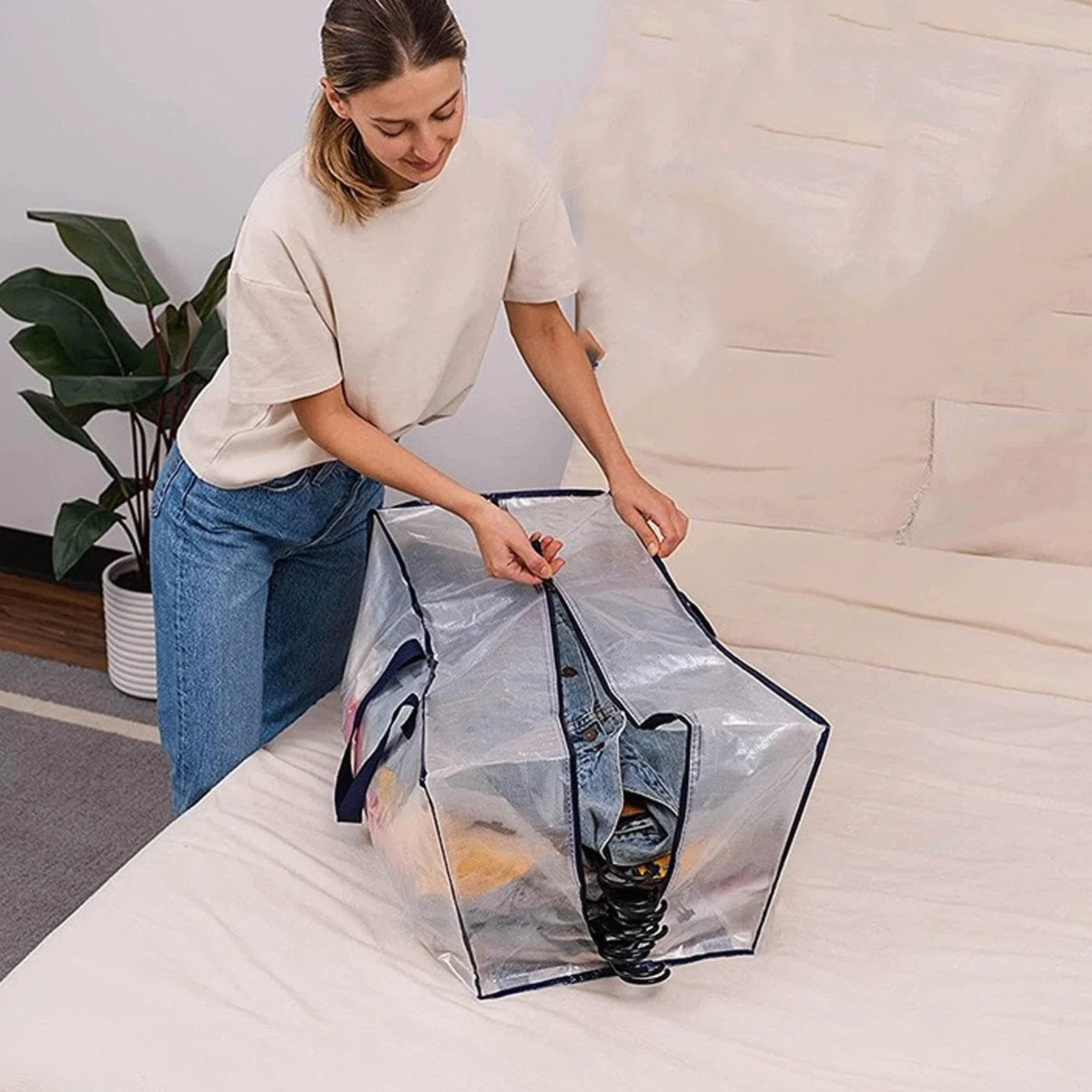 Large Packing Storage Bags, Heavy-Duty Moving Totes with Zipper and Thick Tear-Resistant Material, Space-Saving Organizer for Home and Travel, 29.13x14.17x12.99 Inches