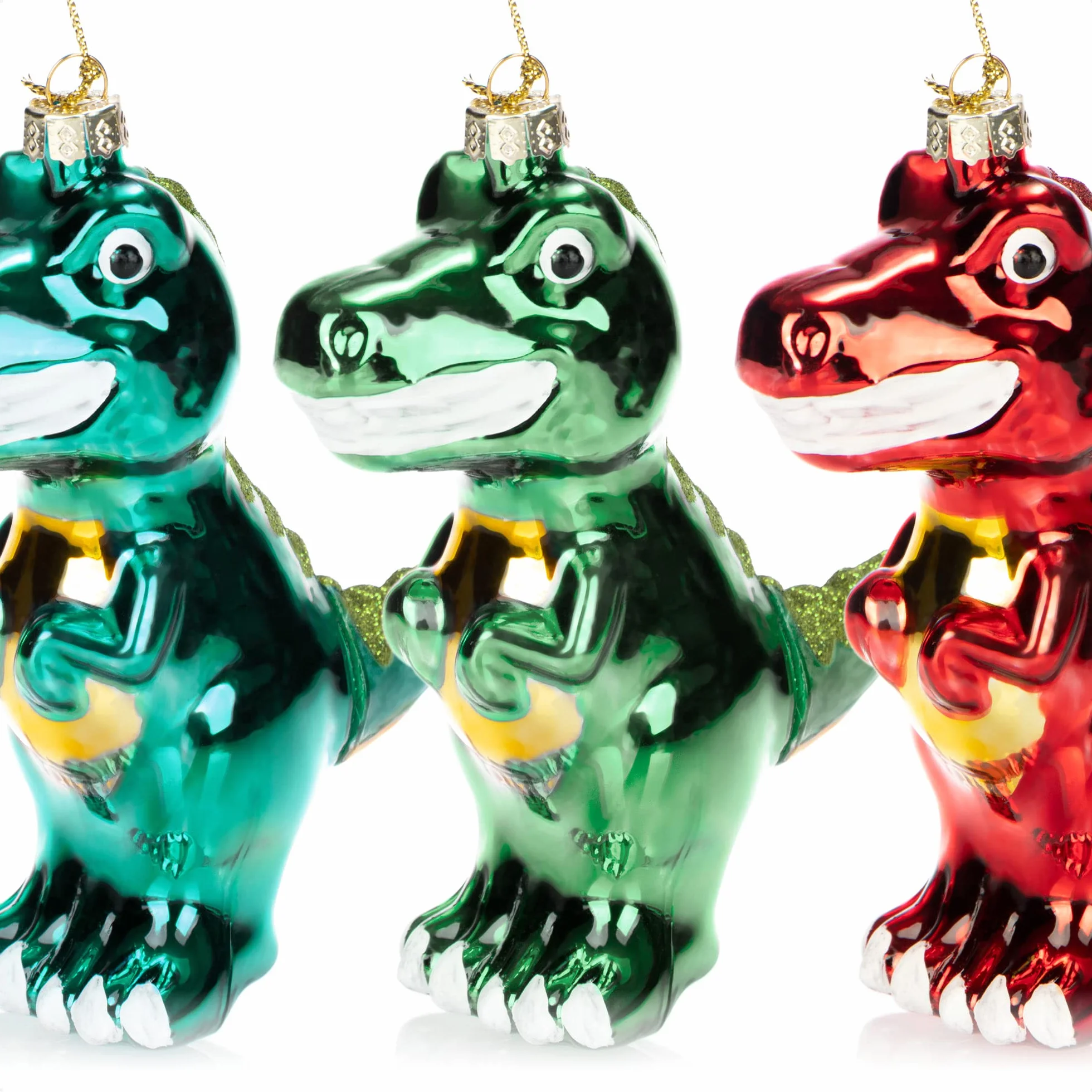 COM-FOUR® 3x ozdoby choinkowe premium - dekoracyjne szklane dinozaury - bombki choinkowe jako ozdoby swiateczne - zawieszki na choinki - wysokiej jakosci bombki choinkowe (Dino - 3 sztuki)