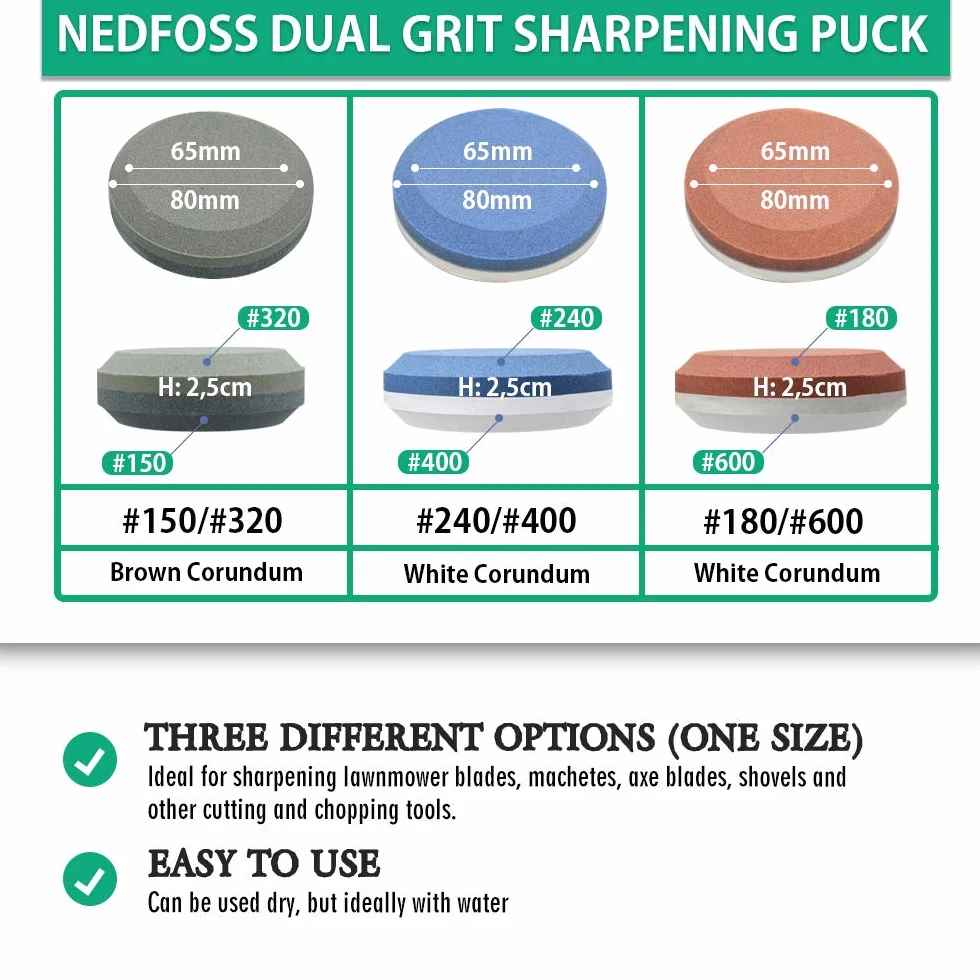 NedFoss Sharpening Puck Axe Hatchet Whetstone Dual Grit Multi-Purpose Knife Sharpener with Sheath