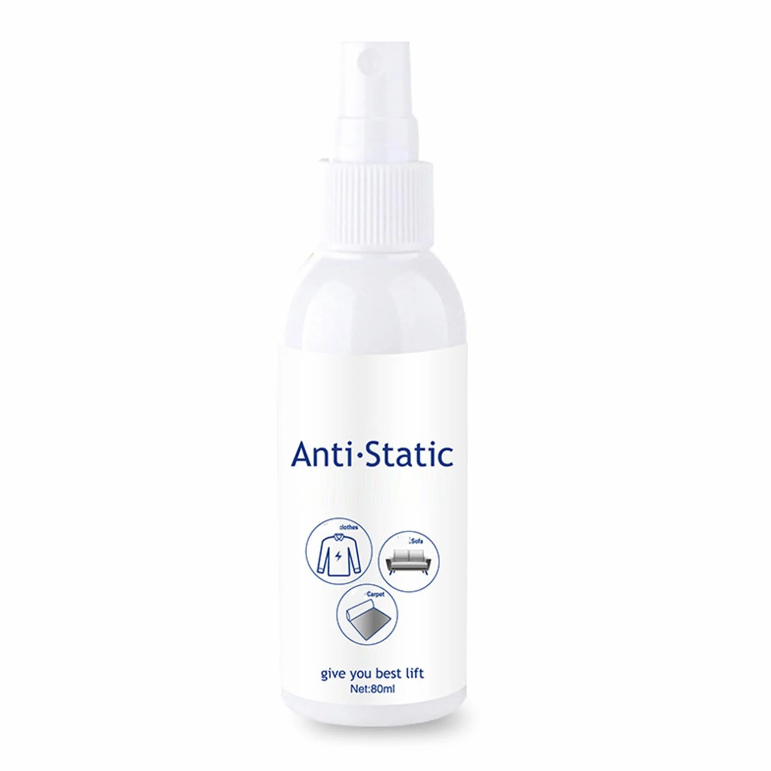 Antystatyczny spray, 80 ml, natychmiastowe usuwanie statycznego ładowania włosów i tekstyliów, natychmiastowe działanie i długotrwałe działanie, płyn do płukania, pielęgnacja ubrań i dywanów