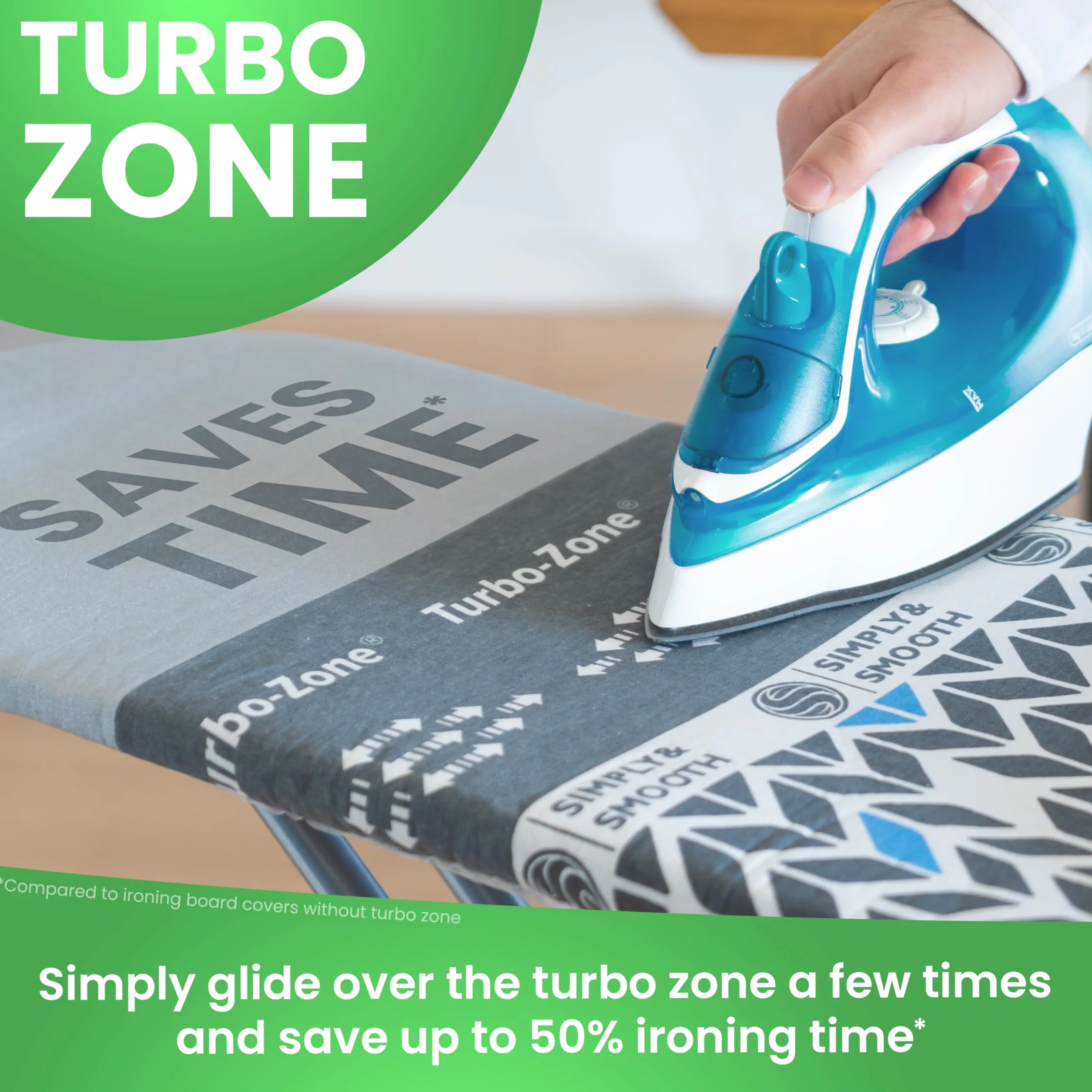 SimplySmooth Turbo pokrowiec na deskę do prasowania 110 x 30 do 115 x 35 cm, nadaje się do żelazka parowego – Made in EU pokrowiec na deskę do prasowania z napinaczami, pokrętłem sznurkowym, ścierką