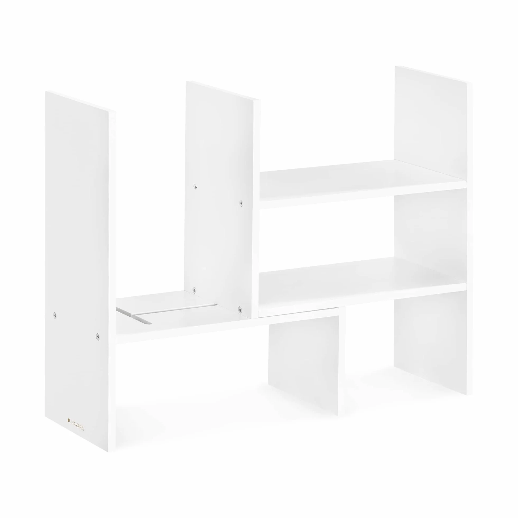 Navaris Bambusowy organizer na biurko, 64 x 15,5 x 40 cm, regulowany system porządkowania – regał narożny do kuchni, biura, łazienki, nadstawka regału – biały