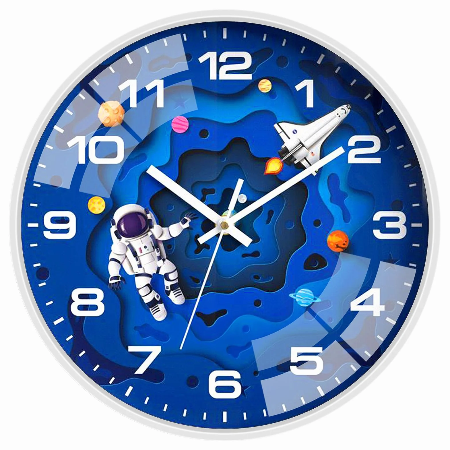 Zegar dziecięcy 30 cm cichy nietykający kwarcowy dekoracyjny zegar astronauta podróż dzieci okrągły zegar ścienny do sypialni, salonu, klasy, kuchni, pokoju dziecięcego