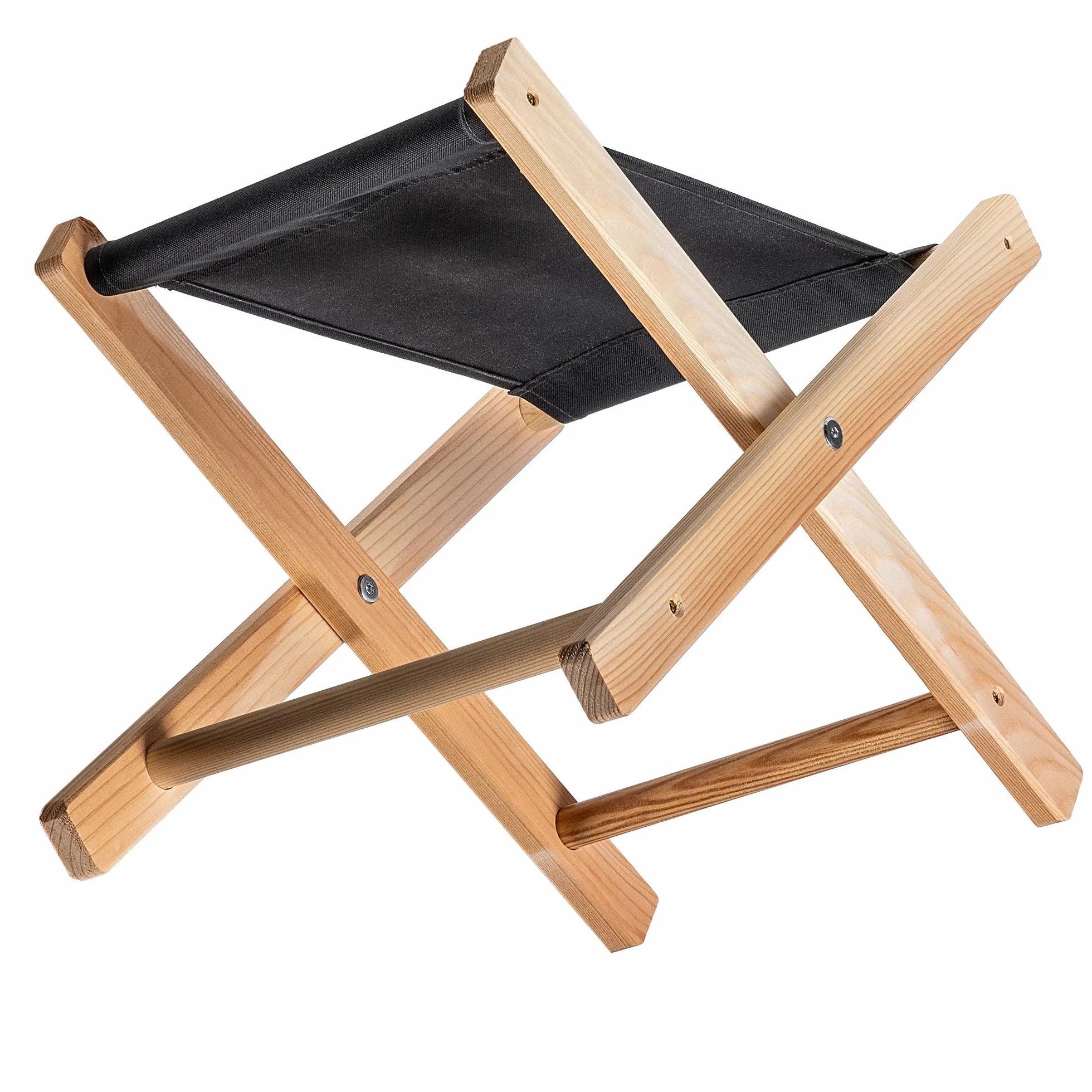KADAX Taboret składany drewniany 31x31cm czarny, udźwig 100 kg, stabilna konstrukcja, do ogrodu, balkonu, tarasu i na kemping